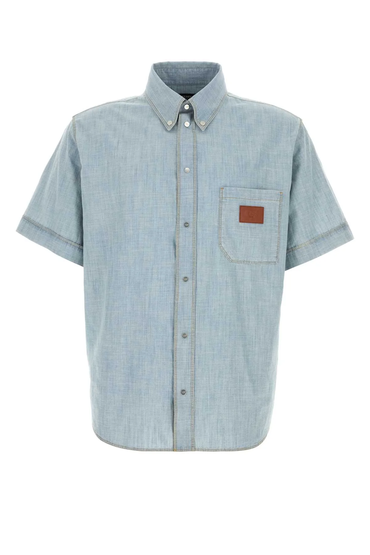 Fendi Men Light Blue Chambray Shirt - 1