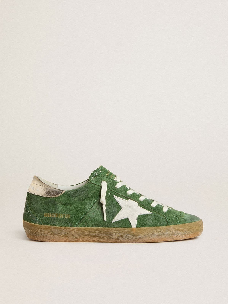 Women's Super-Star in green suede with white star 1