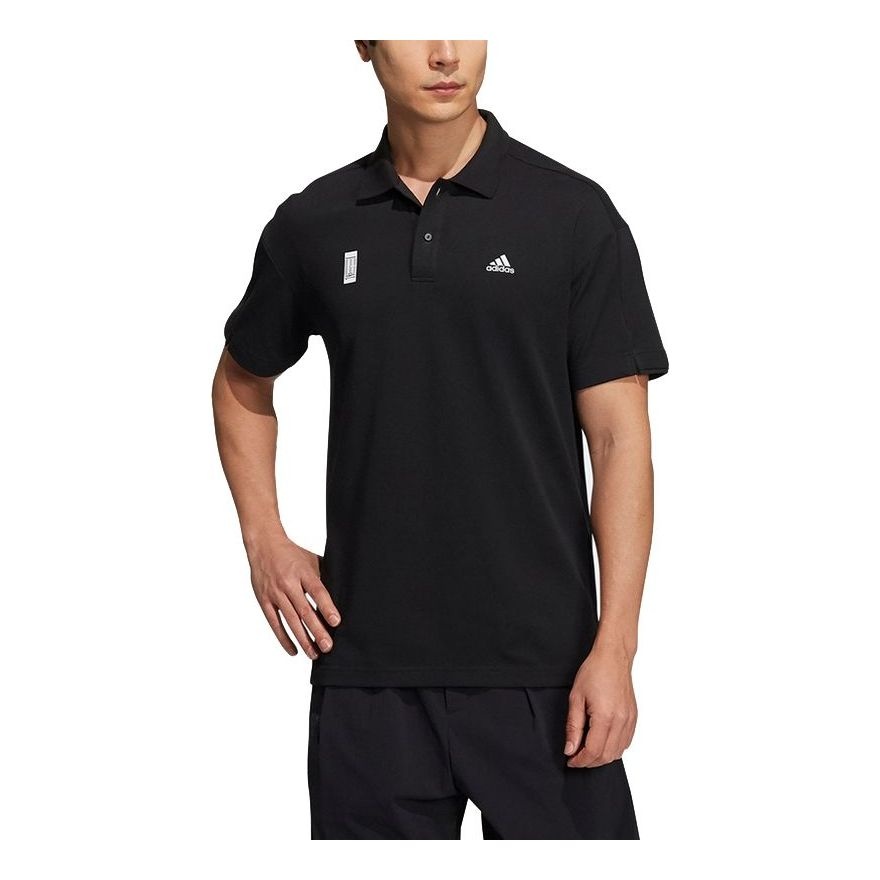 Men's adidas Martial Arts Series Sports Logo Casual Short Sleeve Black Polo Shirt H39320 - 1