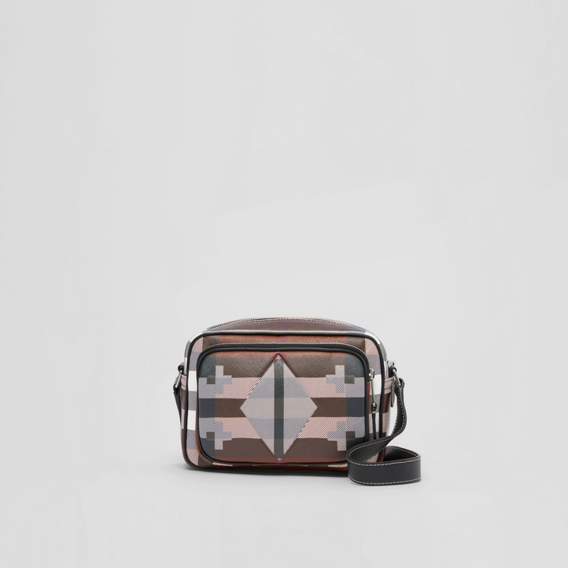 Geometric Check and Leather Crossbody Bag 1