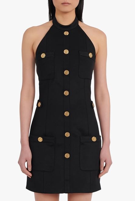 Open-back black dress with gold-tone buttons - 5