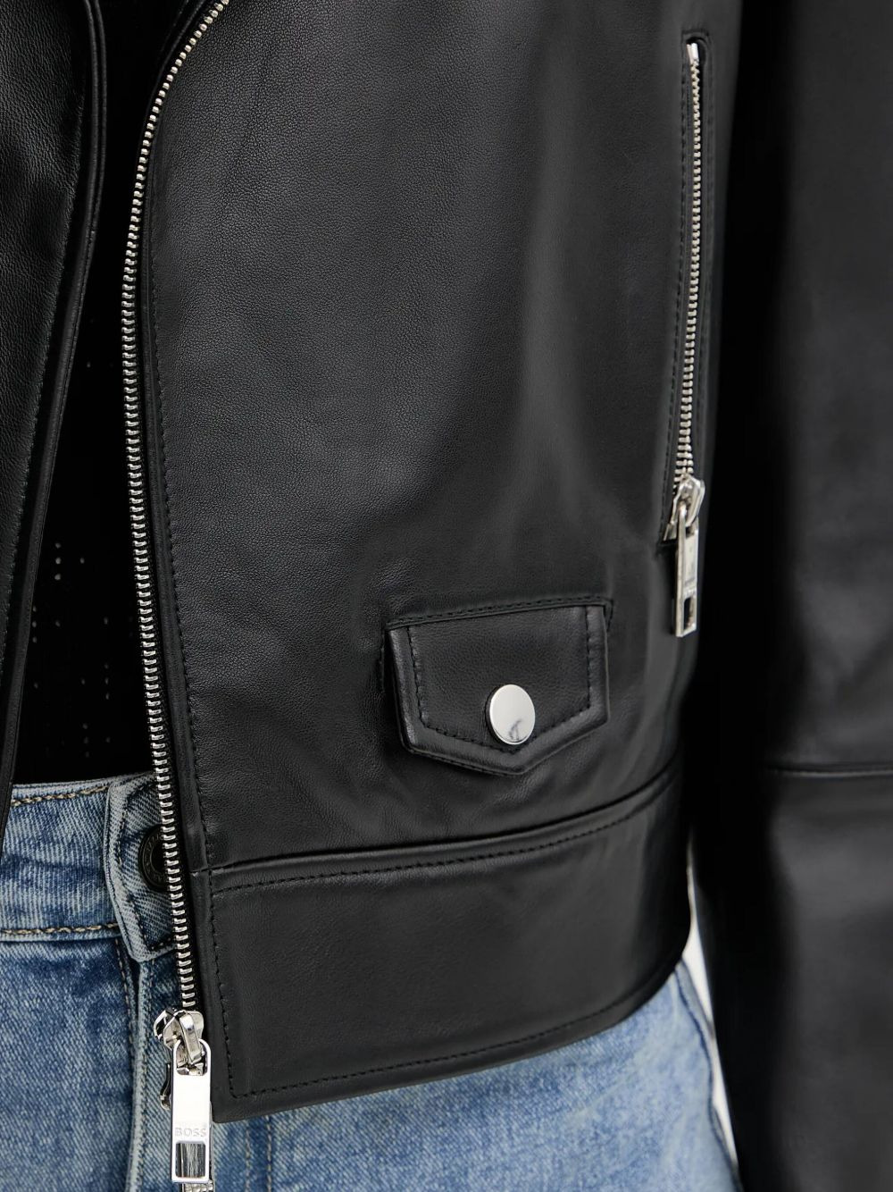 front-zip leather biker jacket - 4