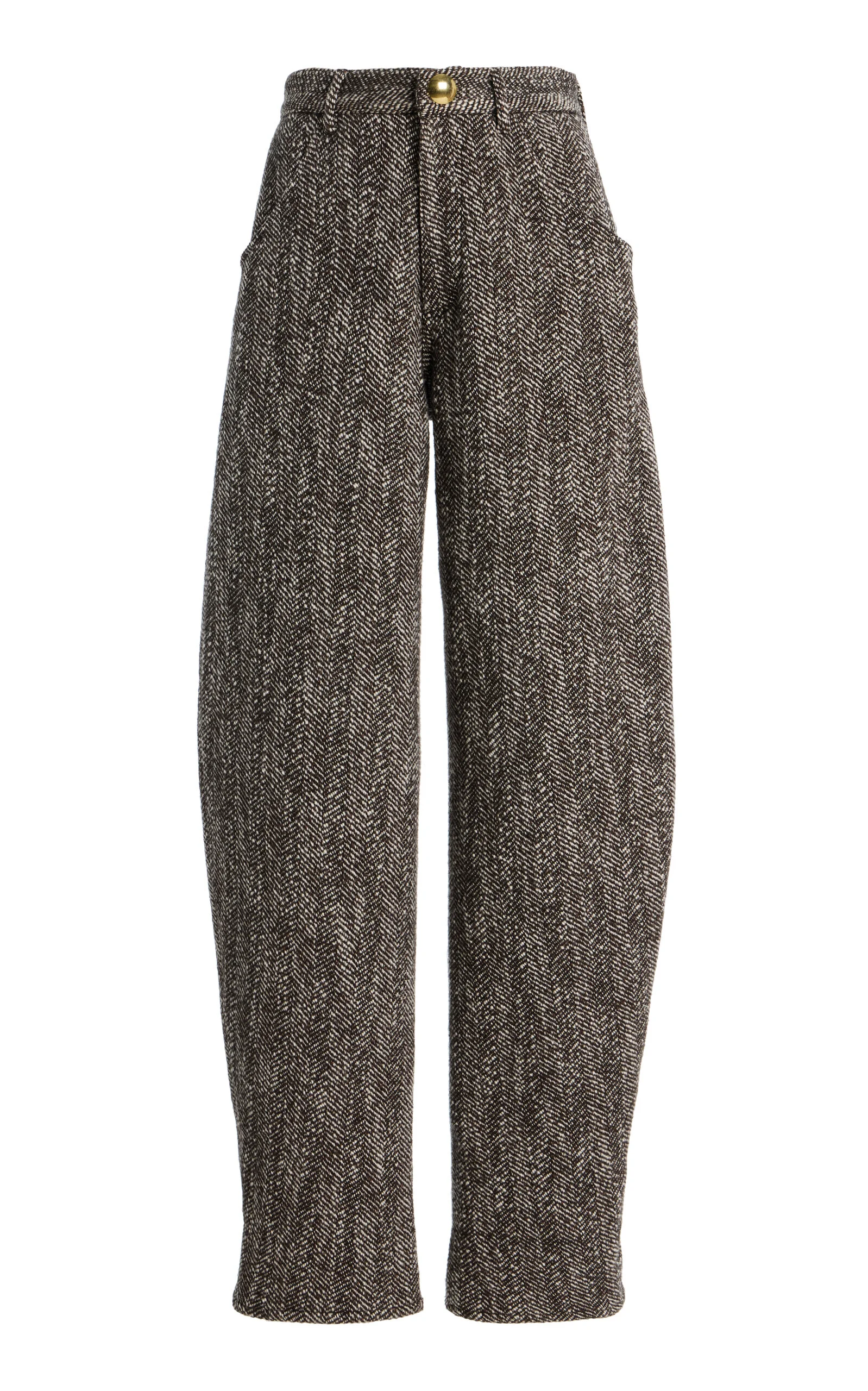 Khris Herringbone Cotton-Blend Barrel-Leg Pants black/white - 1