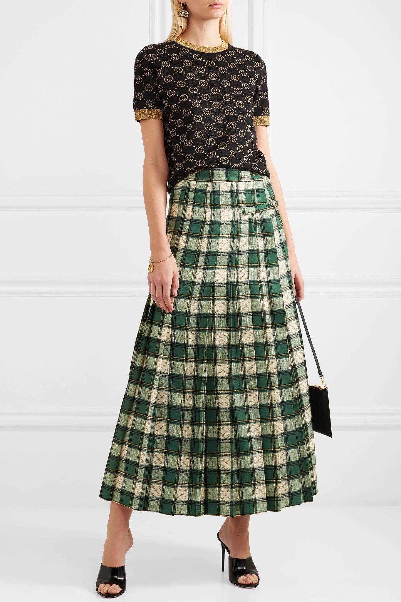 Tartan pleated wool-twill wrap skirt - 2