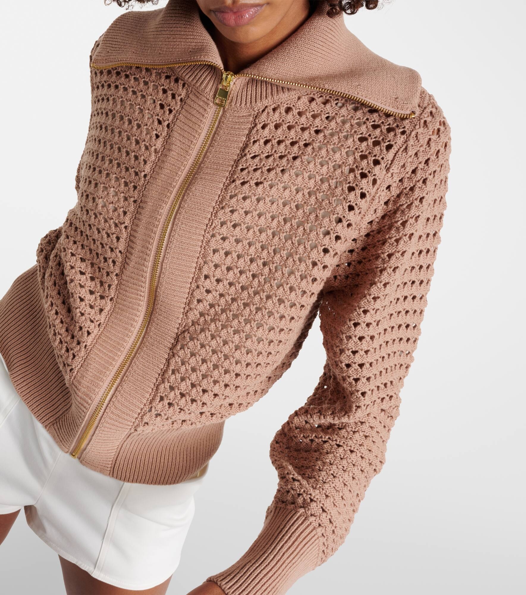 Eloise open-knit cotton zip-up sweater - 4