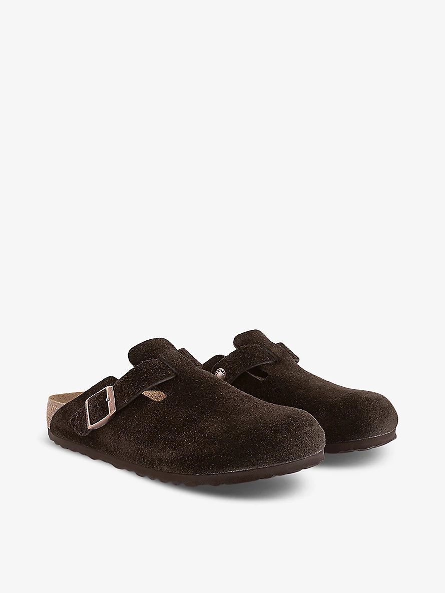Boston logo-embossed suede clogs - 3
