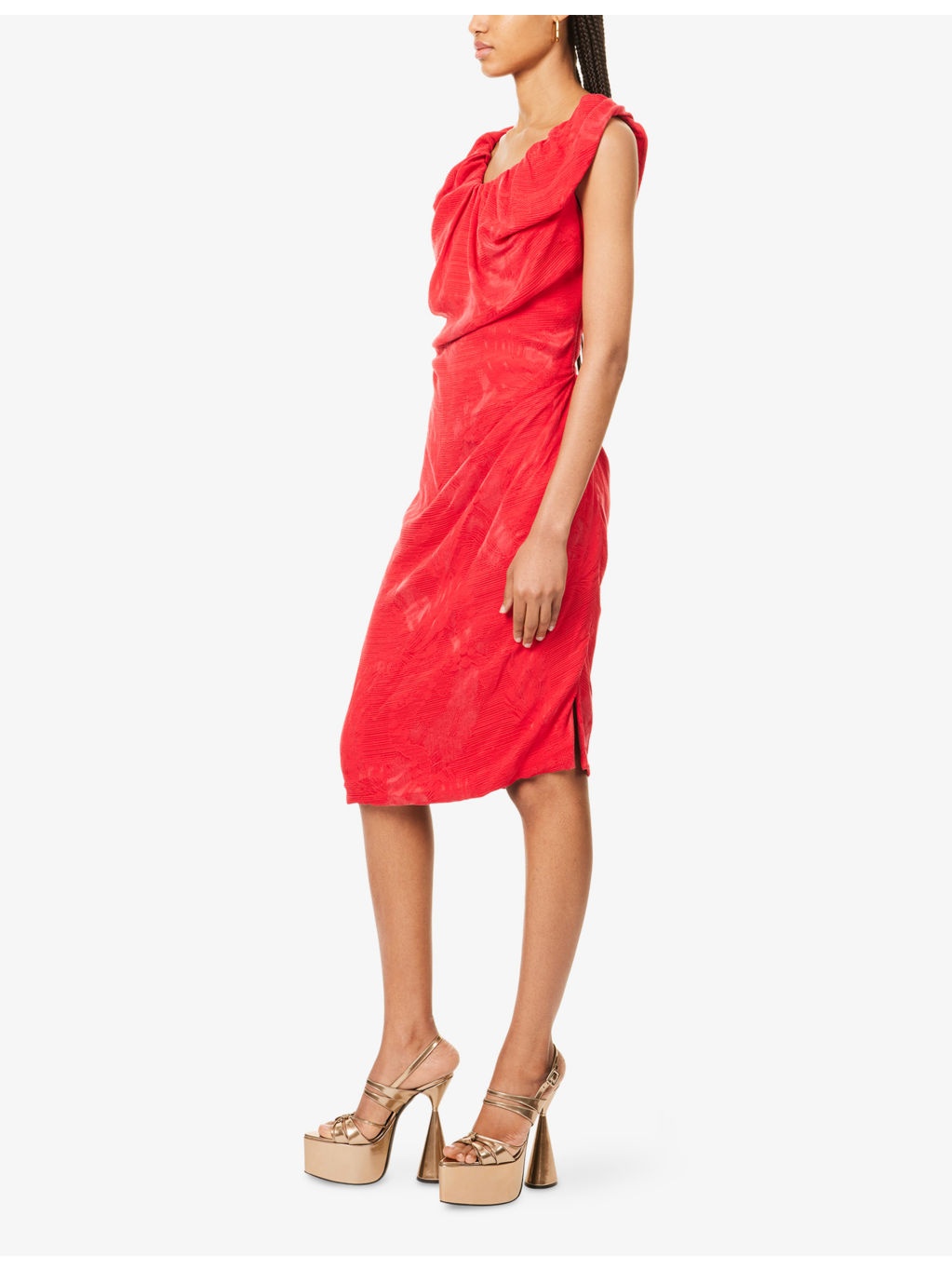 Ginnie Amber Draped Woven Midi Dress - 3