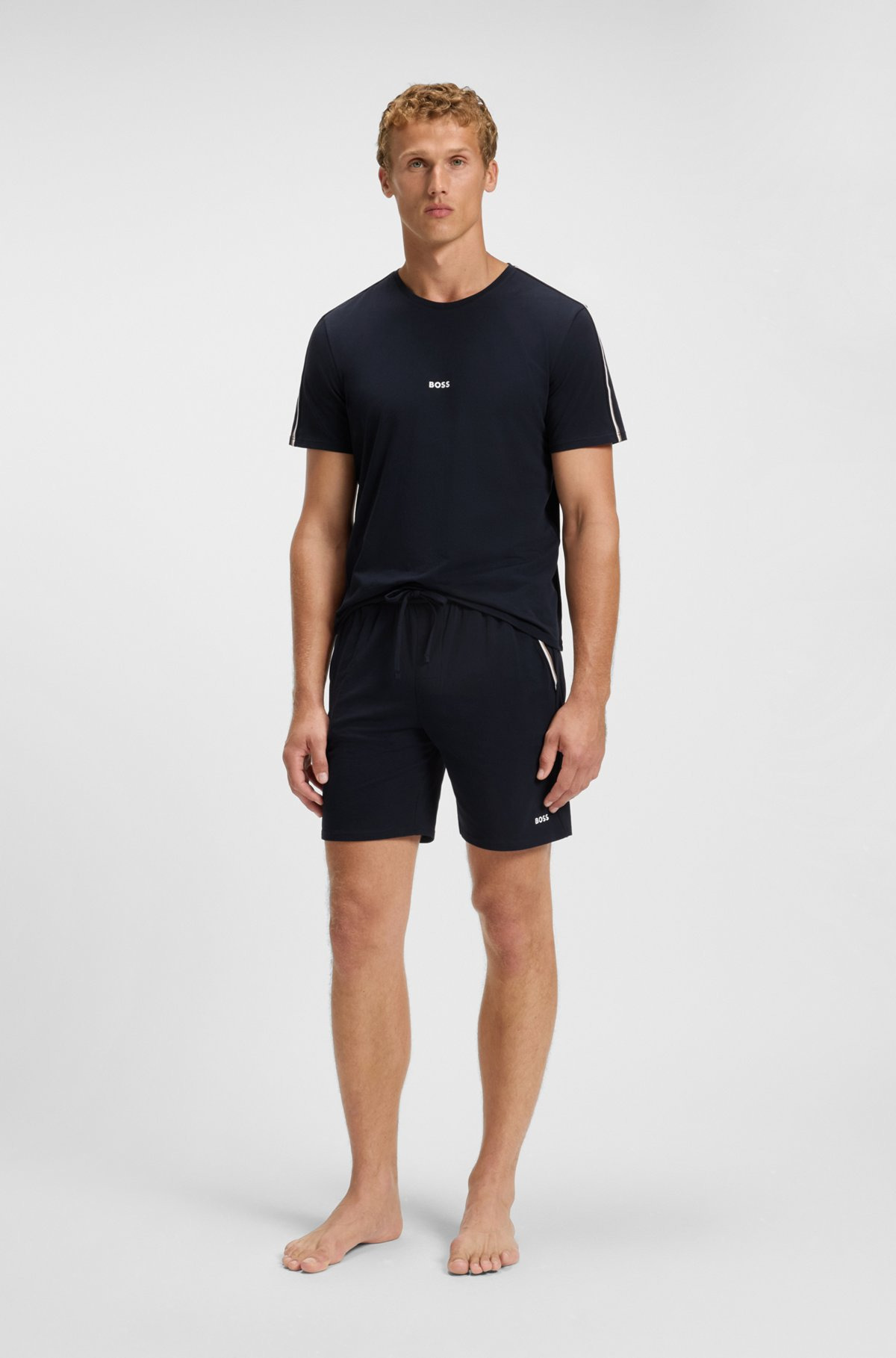 STRETCH-COTTON PAJAMA SHORTS WITH SIGNATURE-STRIPE TAPE - 3