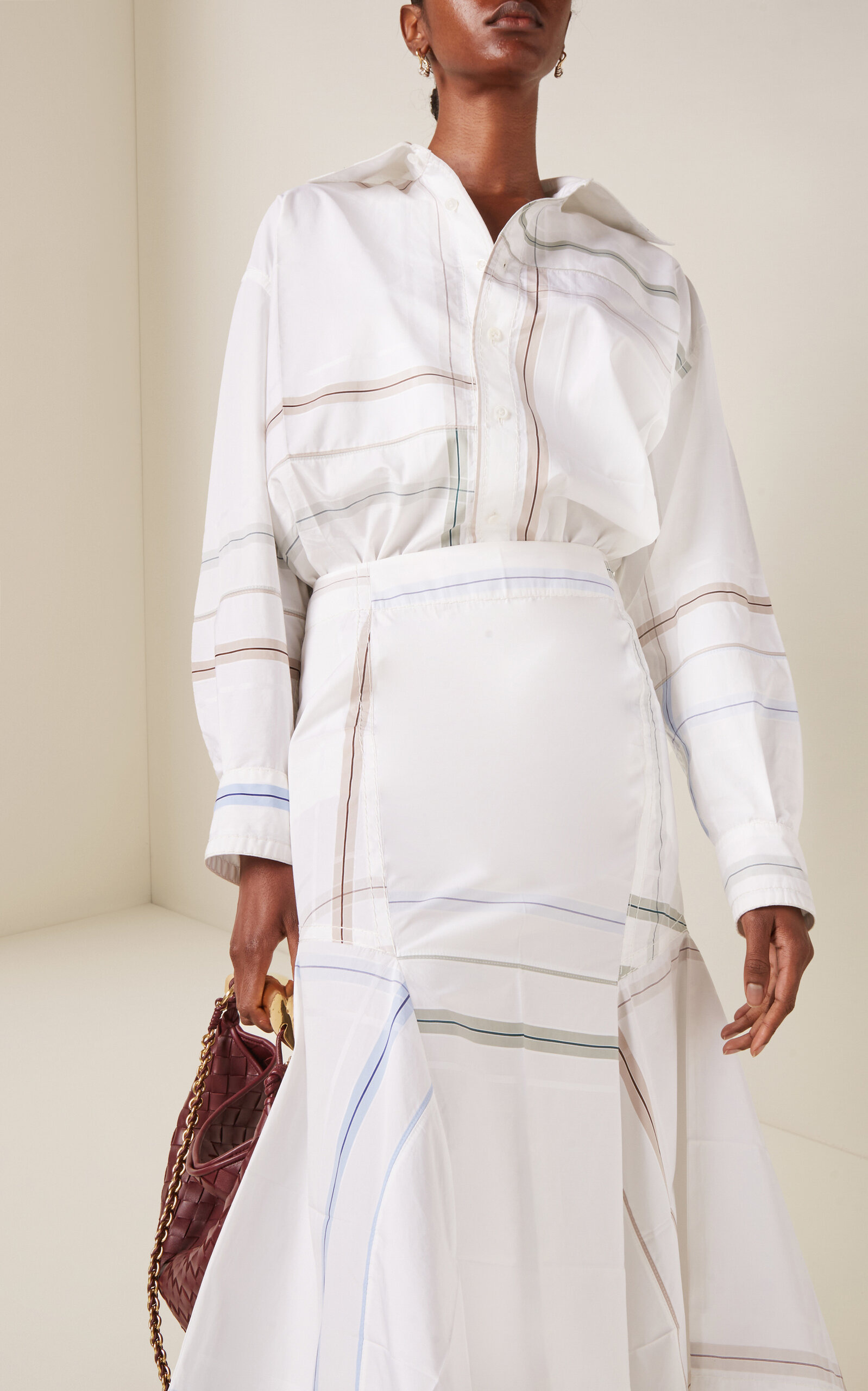 Exclusive Oversized Checked Cotton Shirt white - 3