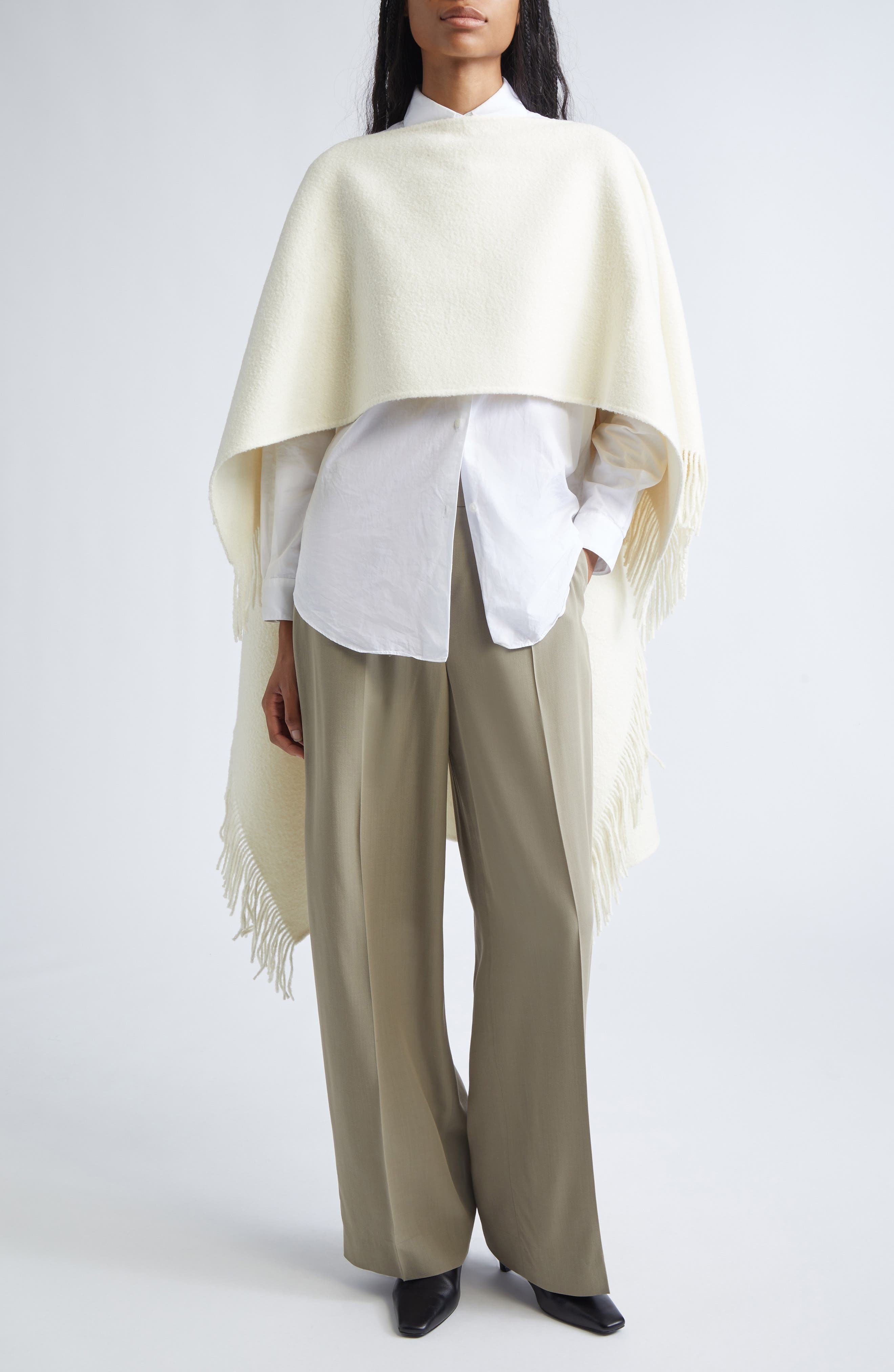 TOTEME Fluid Wide Leg Wool Blend Trousers in Taupe at Nordstrom - 3