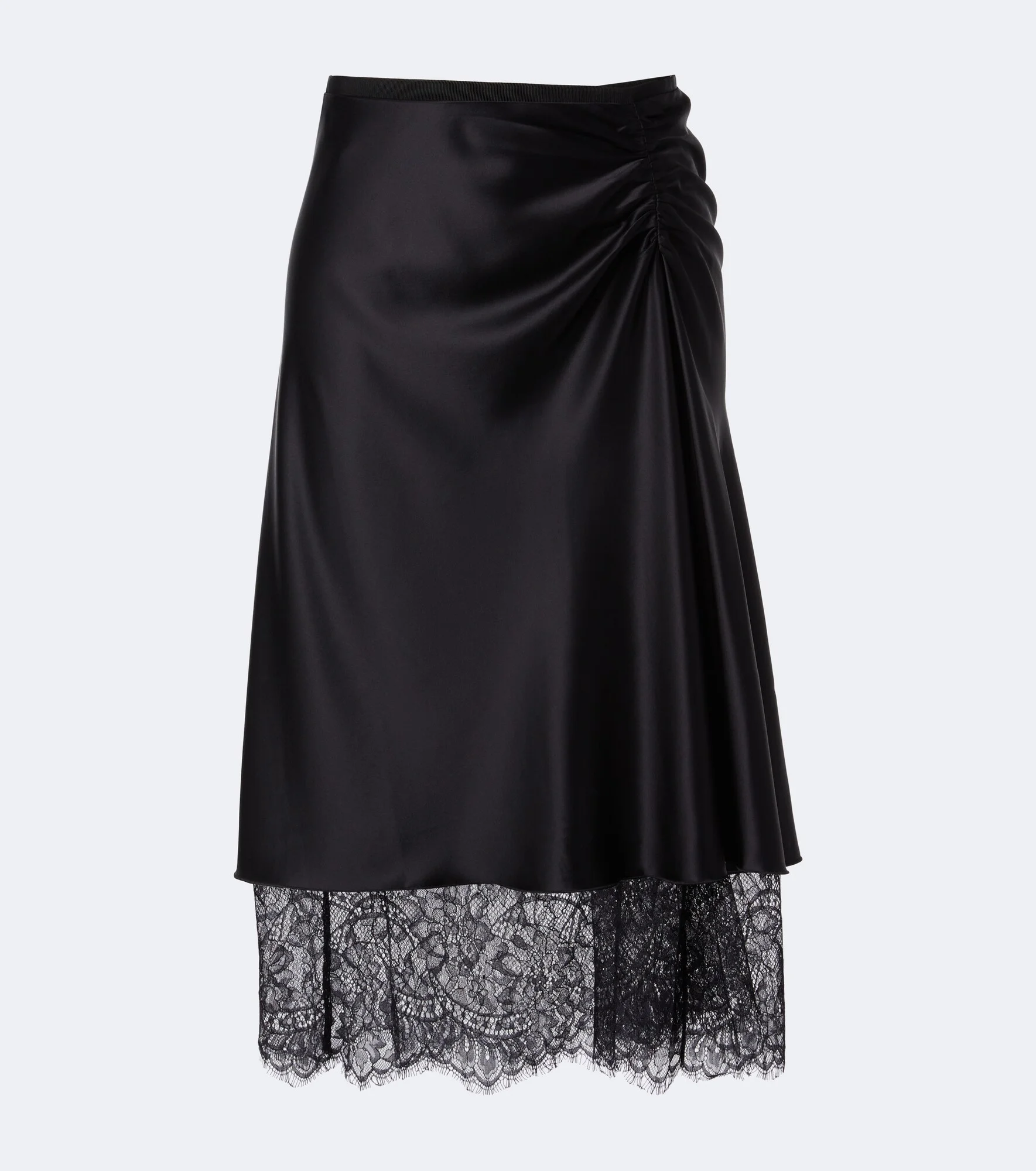 Ingrid lace-trimmed satin midi skirt - 1