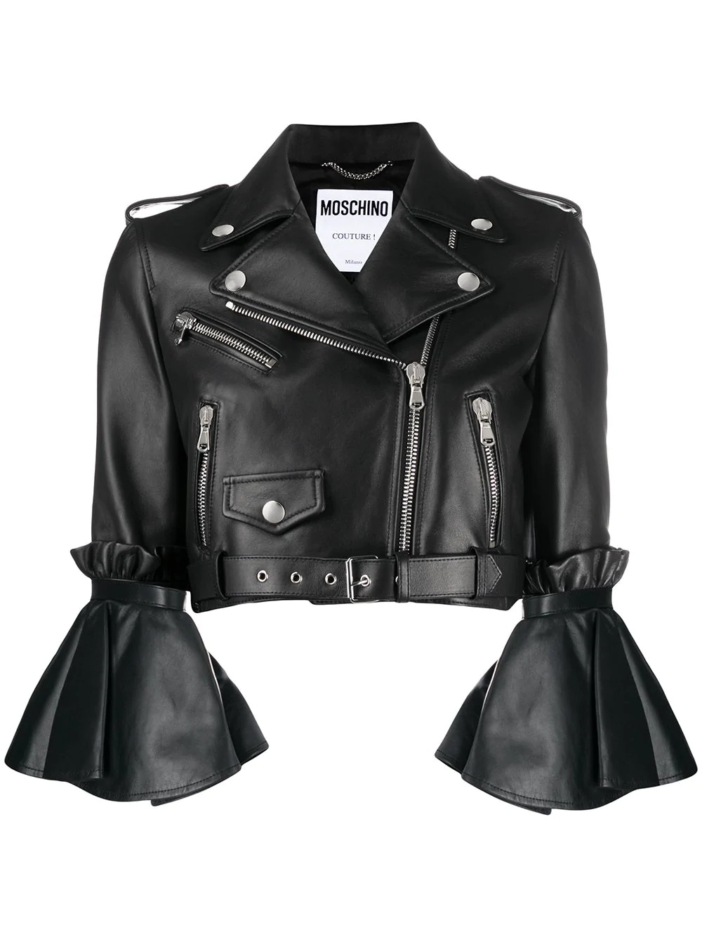 flared cuff leather jacket - 1