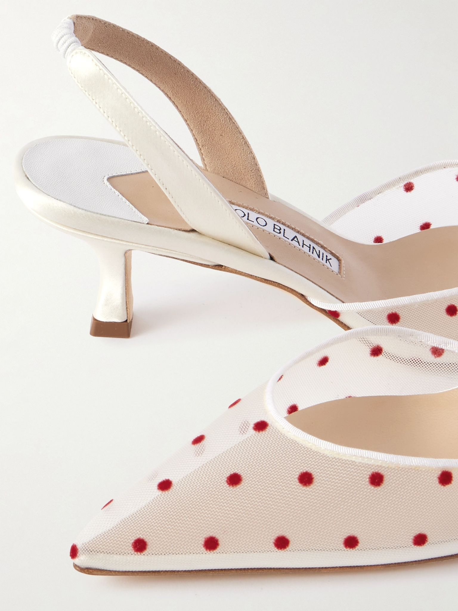 Carolyne 50 polka-dot flocked mesh and satin slingback pumps White - 4