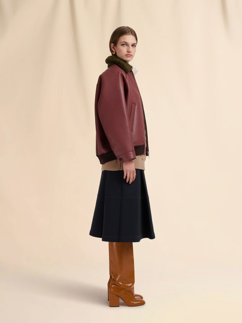 BROWN WOOL AND COTTON SWEATER IN MIXED KNITS - 6