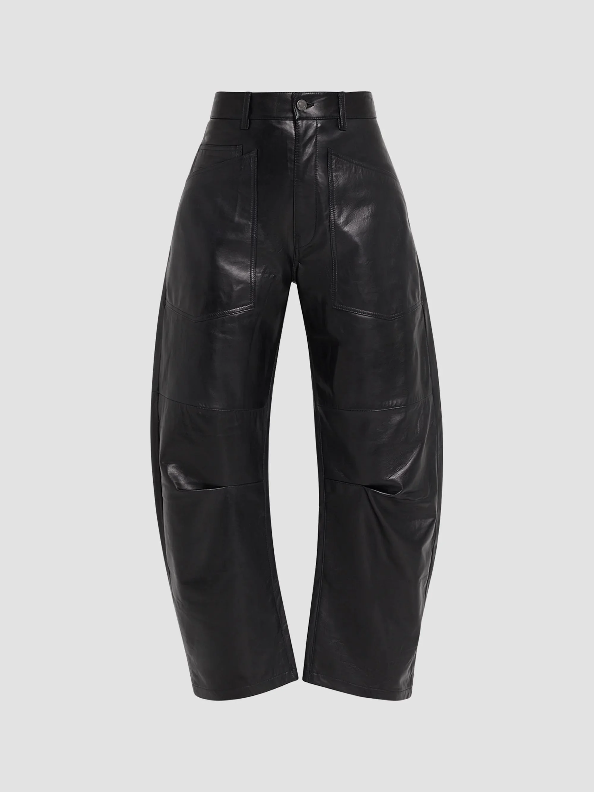 Women's Shon Leather Barrel-Leg Pants - Midnight - 1