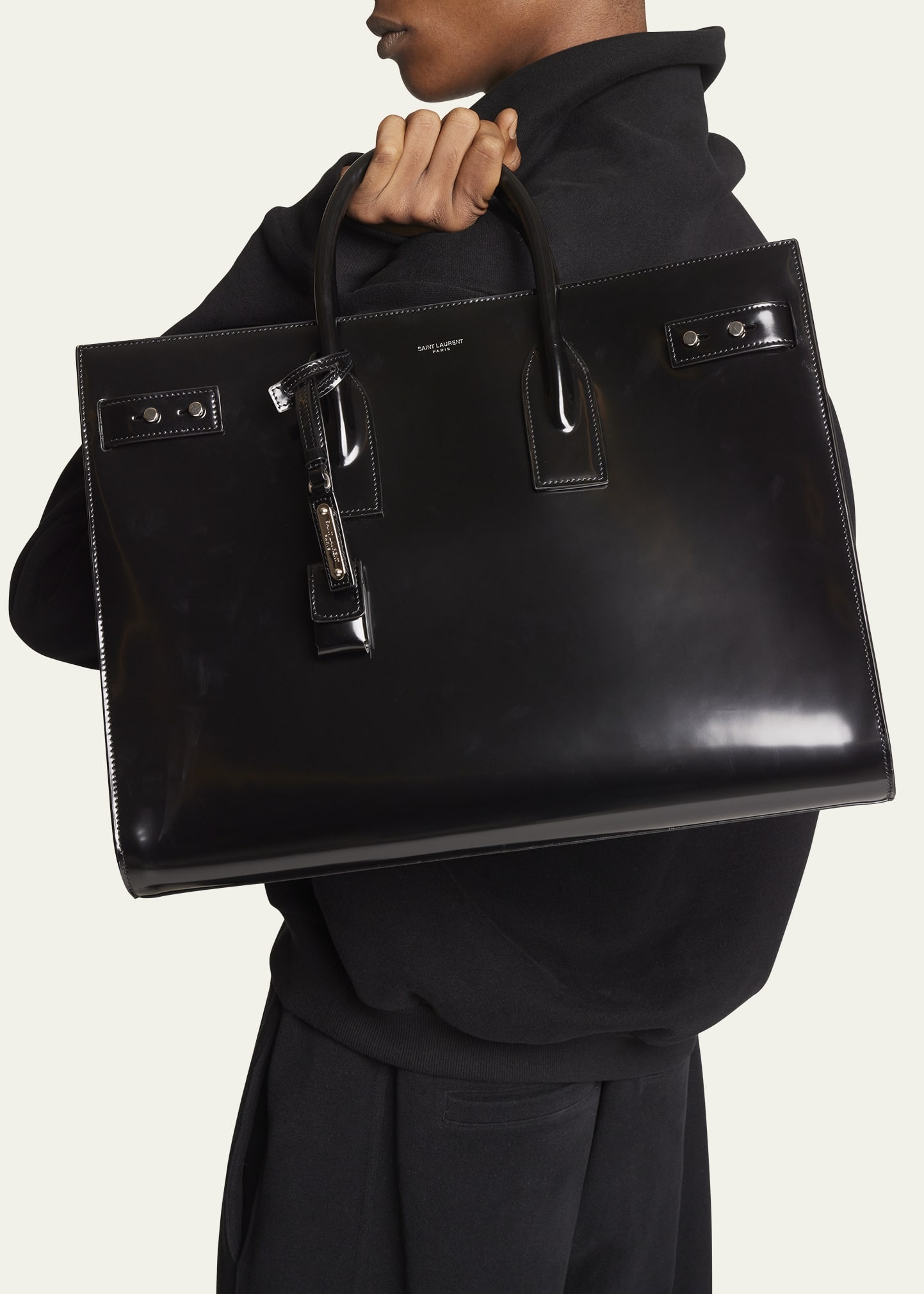 SAINT LAURENT Men's Thin Large Patent Leather Tote Bag