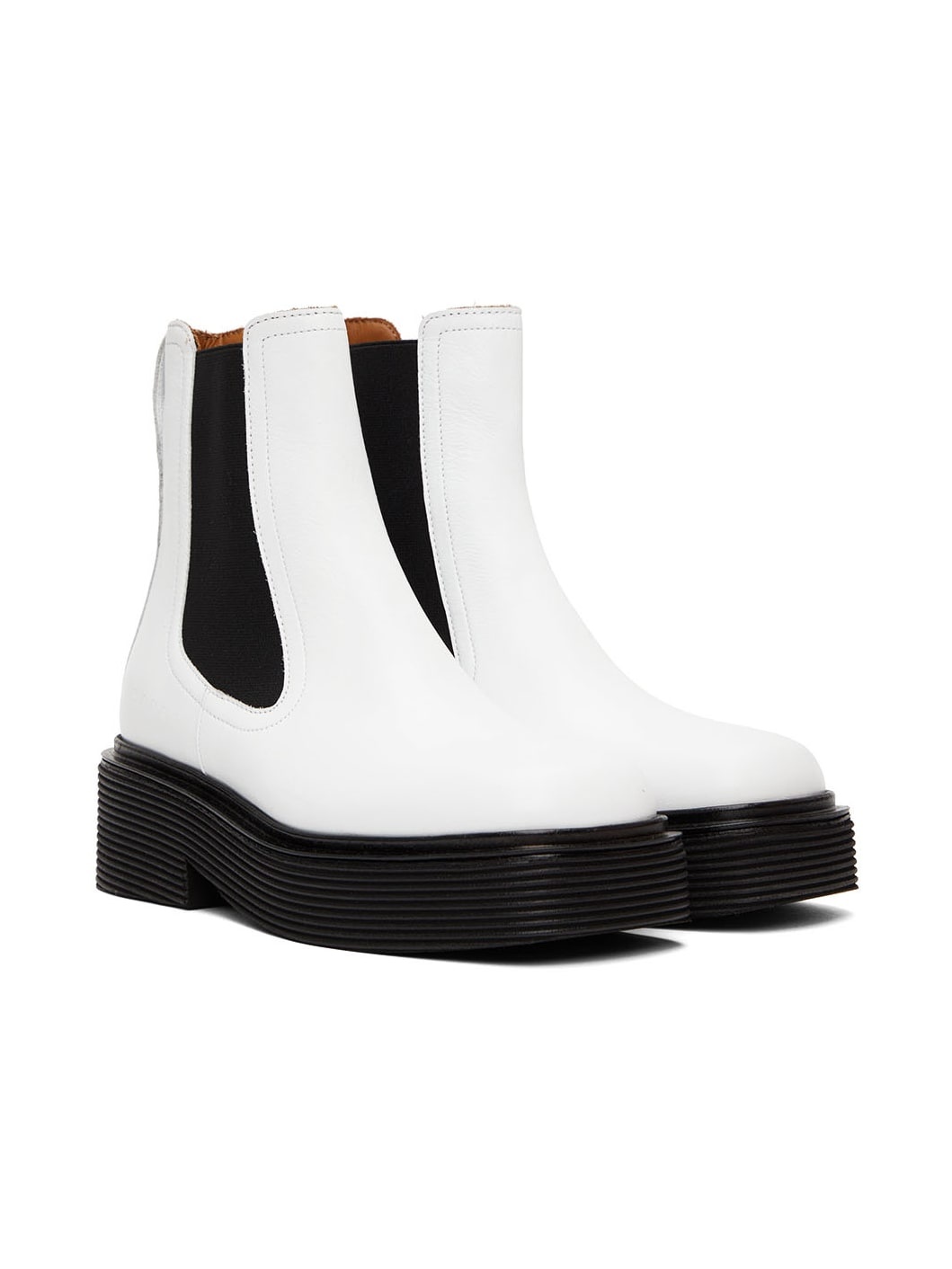 White & Black Leather Chelsea Boots - 4
