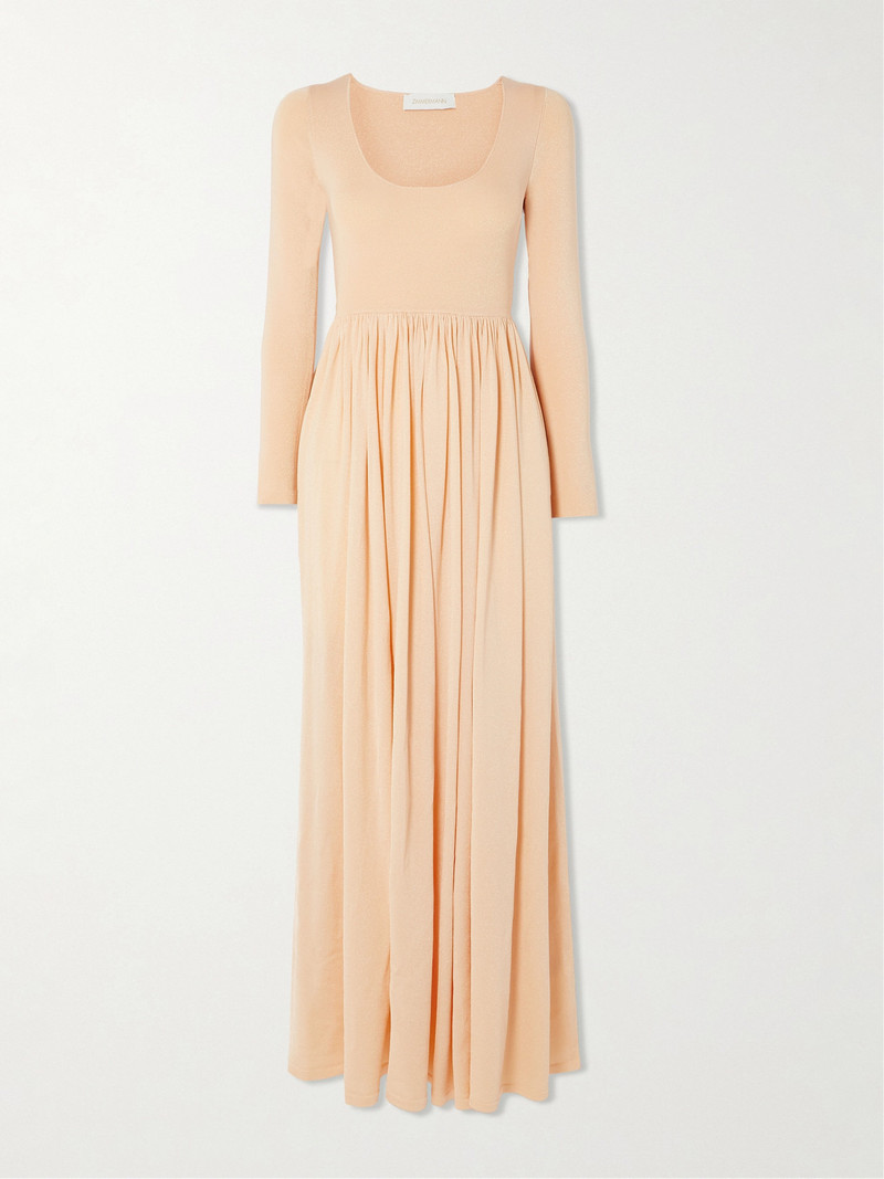 Natura Gathered Metallic Stretch-knit Maxi Dress 1