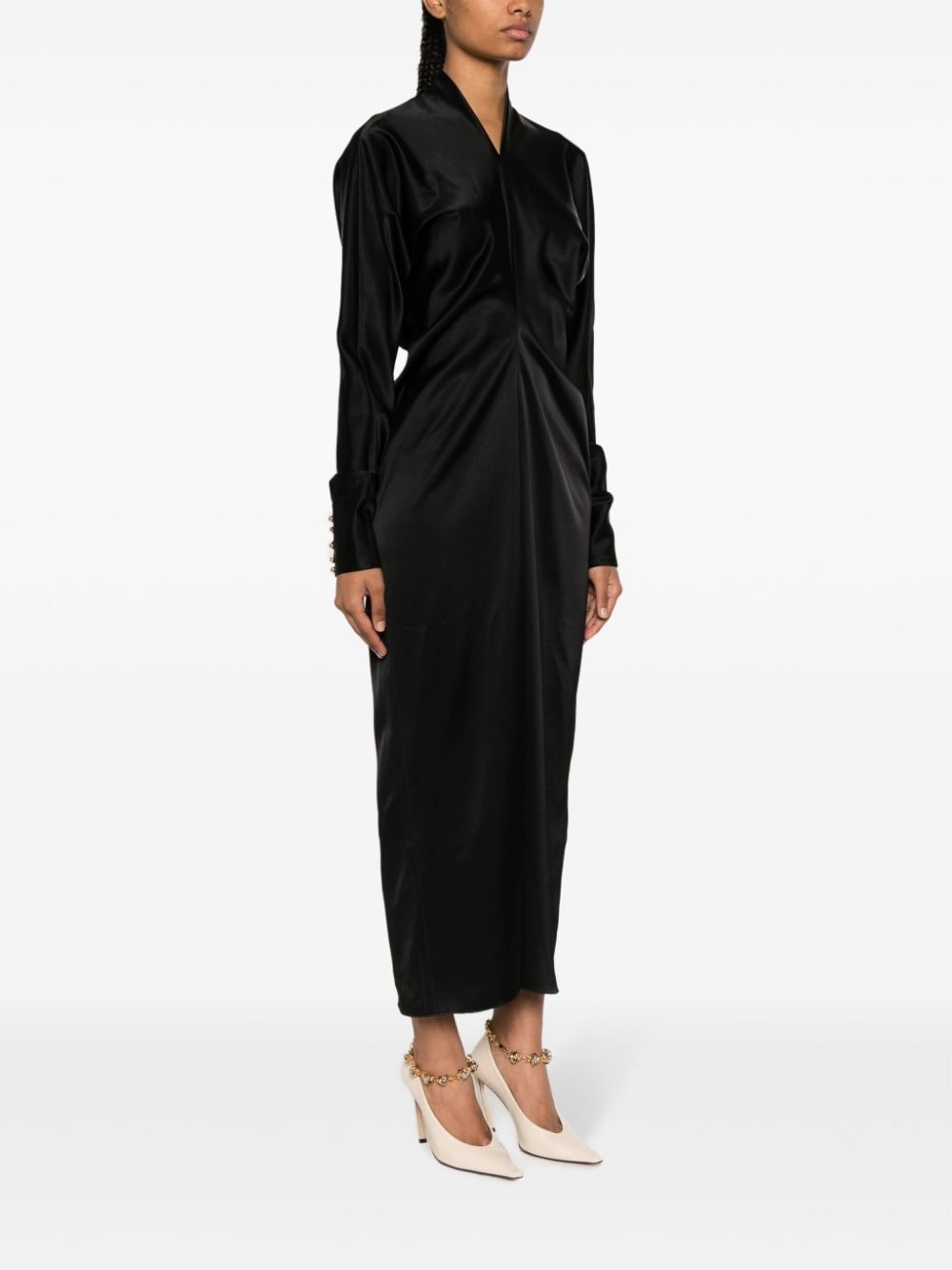 satin draped midi dress - 4