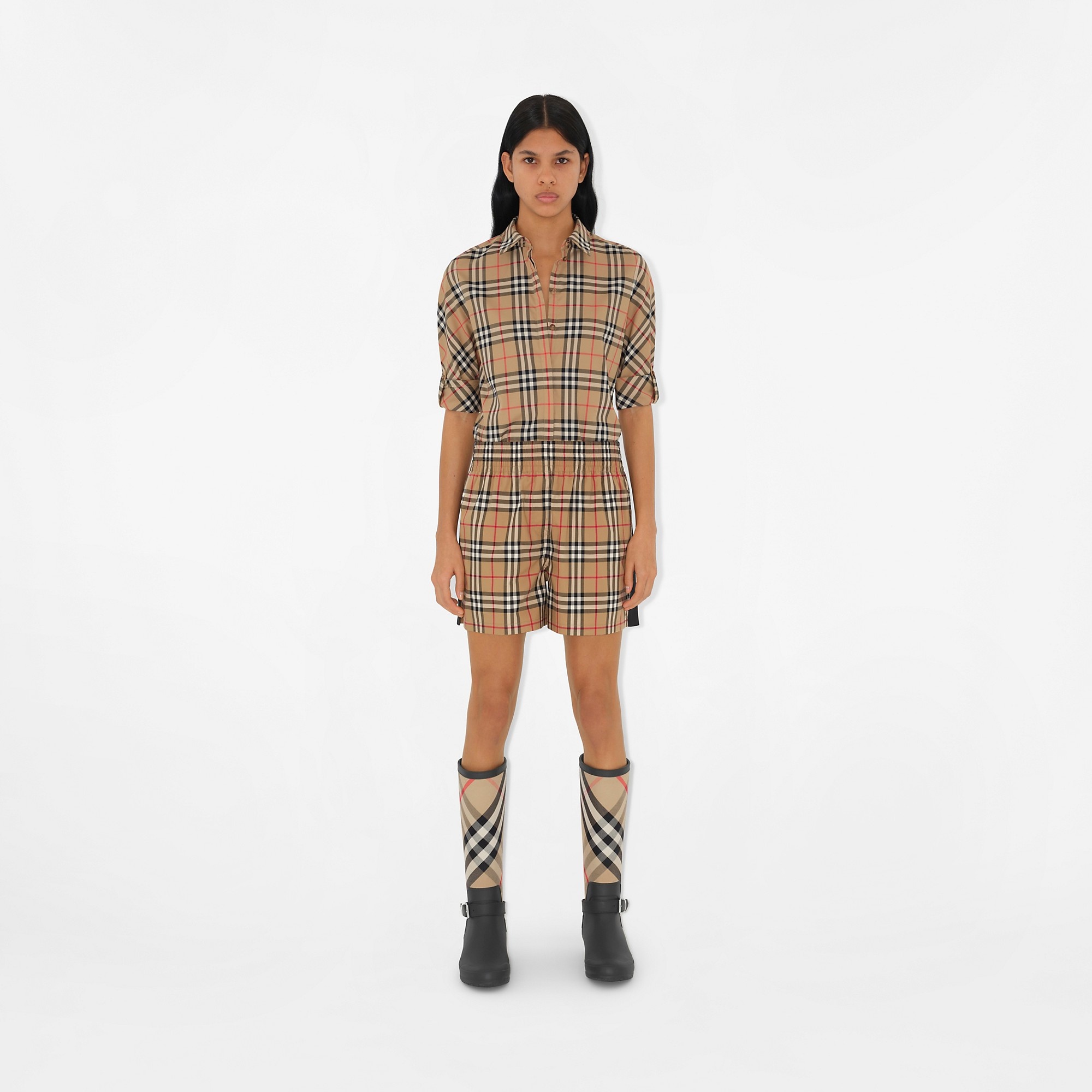 Burberry Side Stripe Vintage Check Stretch Cotton Shorts