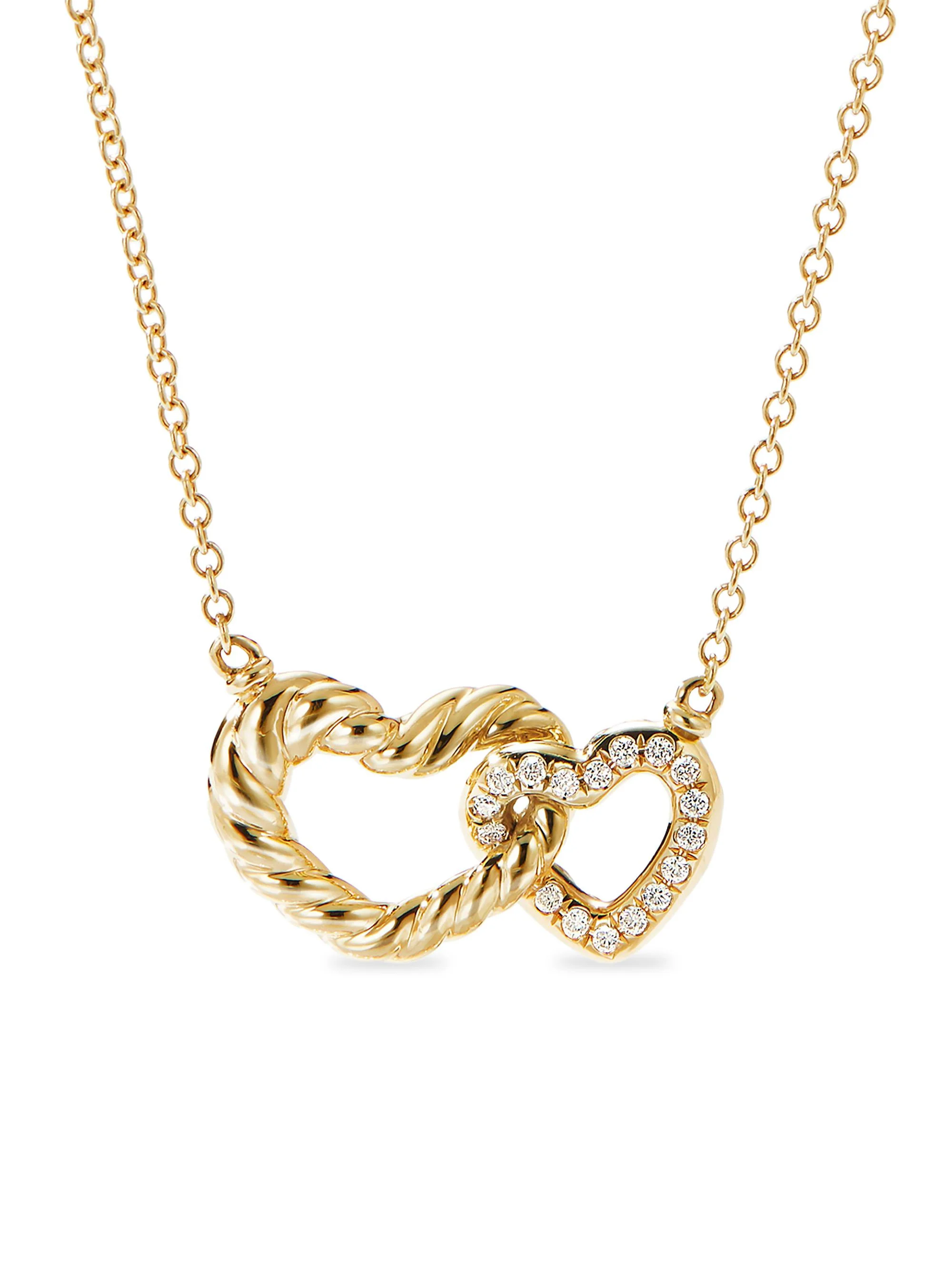 Women's Cable Collectibles Interlocking Heart Necklace in 18K Yellow Gold with Diamonds, 20.6MM - Di - 1