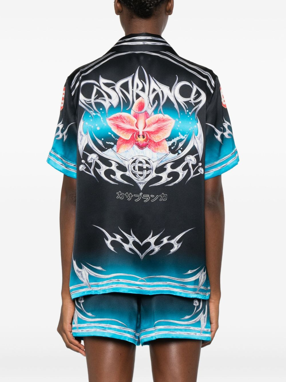 orchid-print silk shirt - 4