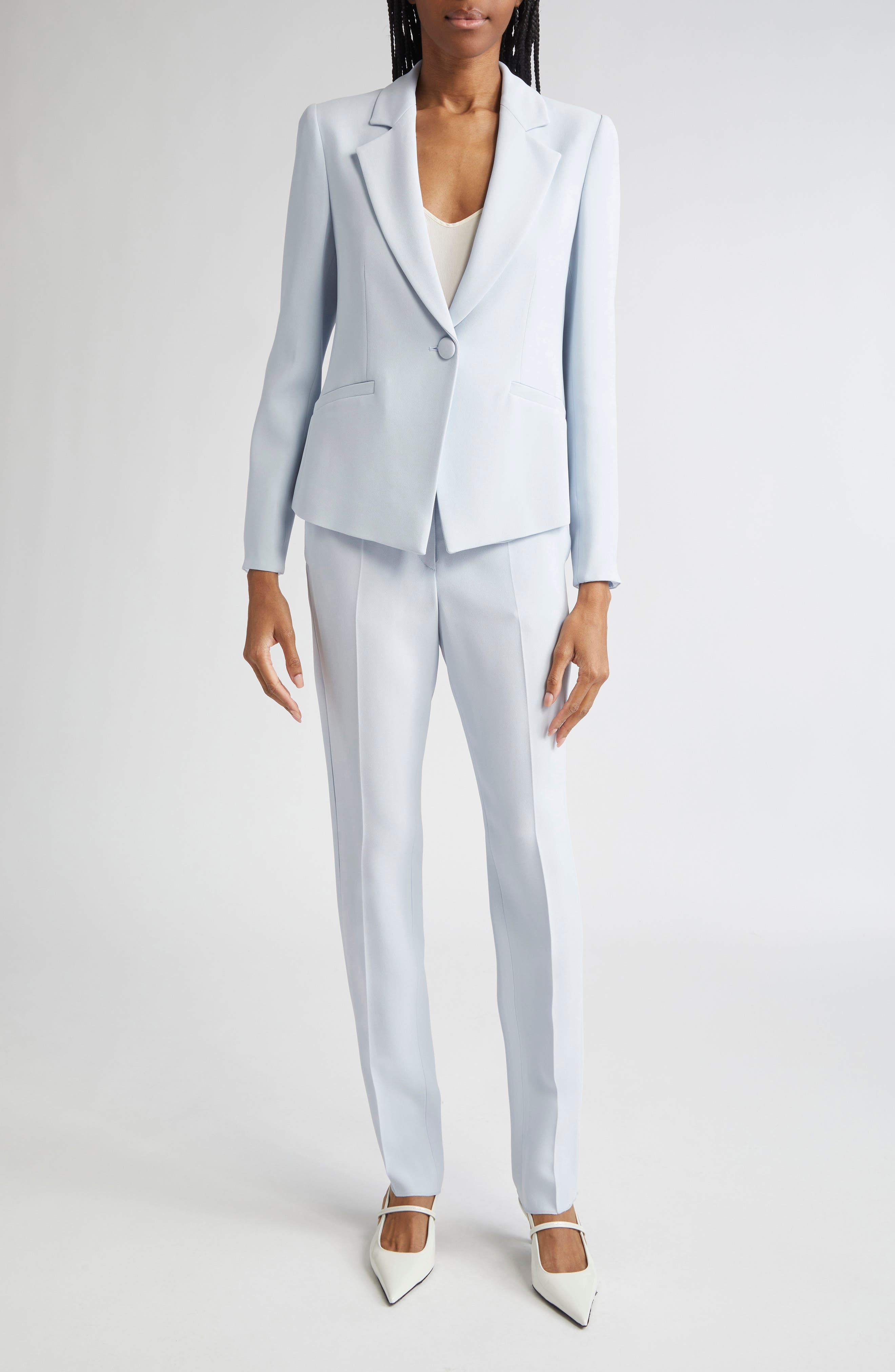Emporio Armani Cady One-Button Crepe Crop Blazer in Zen Blue at Nordstrom - 2