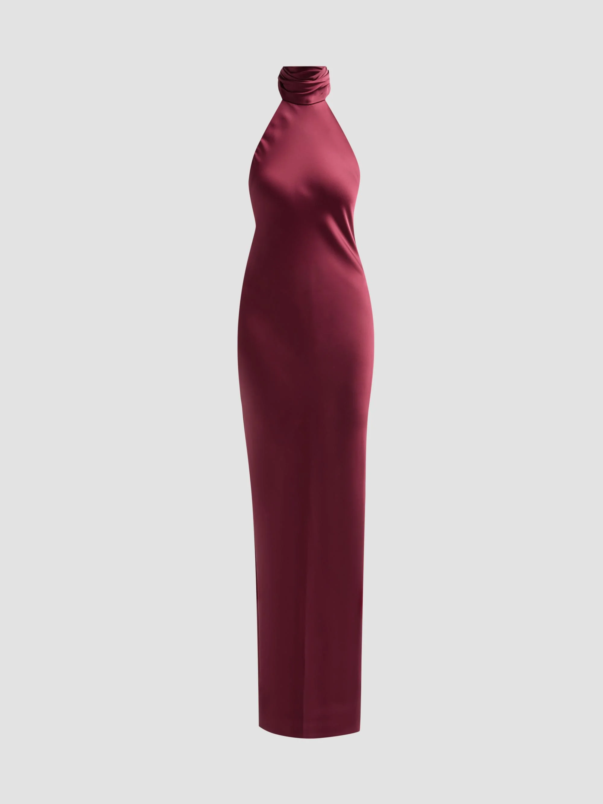 Women's Tatiana High-Neck Satin Gown - Cranberry - 1