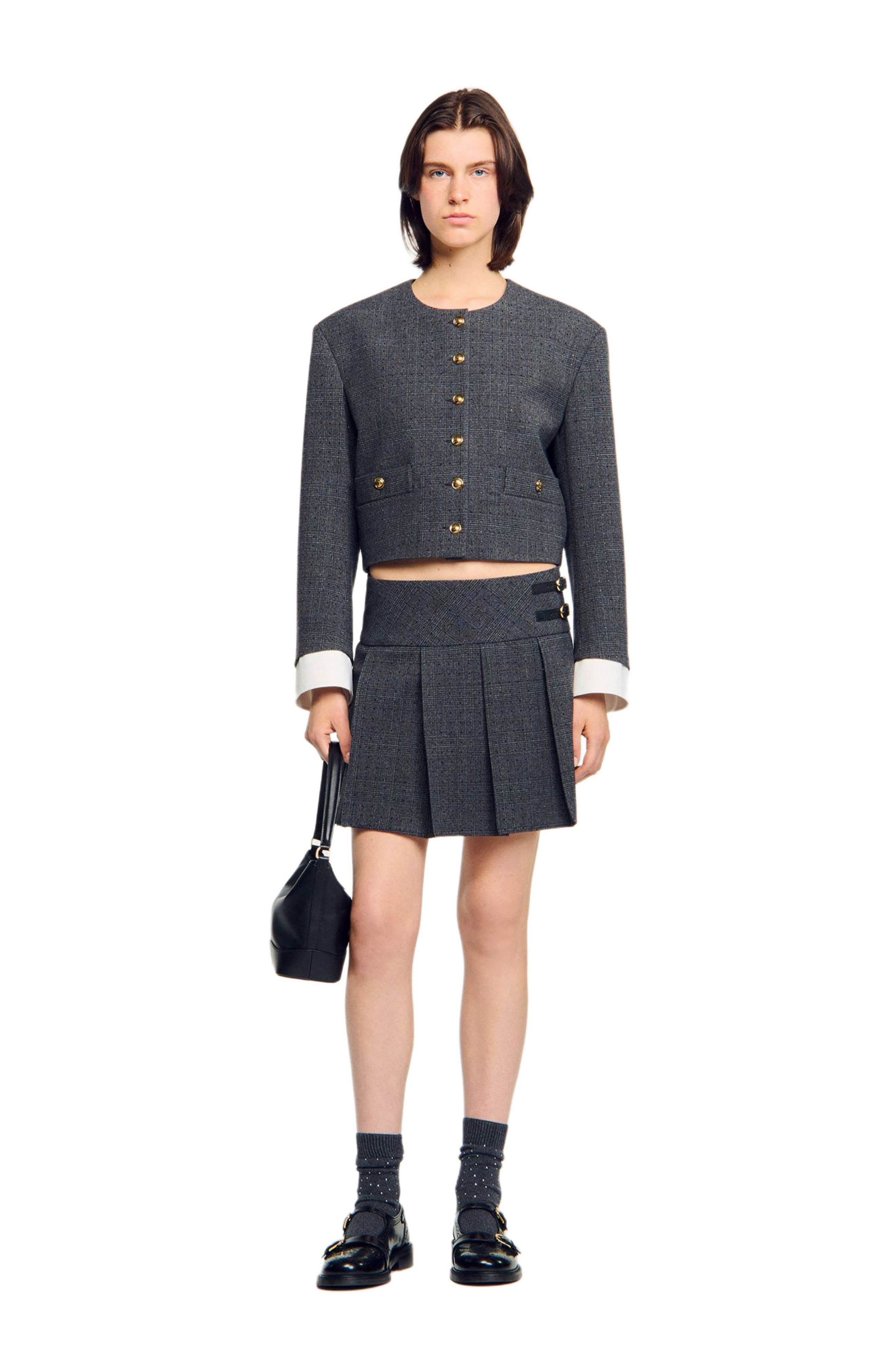 SANDRO Short rhinestone suit skirt in Grey /Brown at Nordstrom - 6