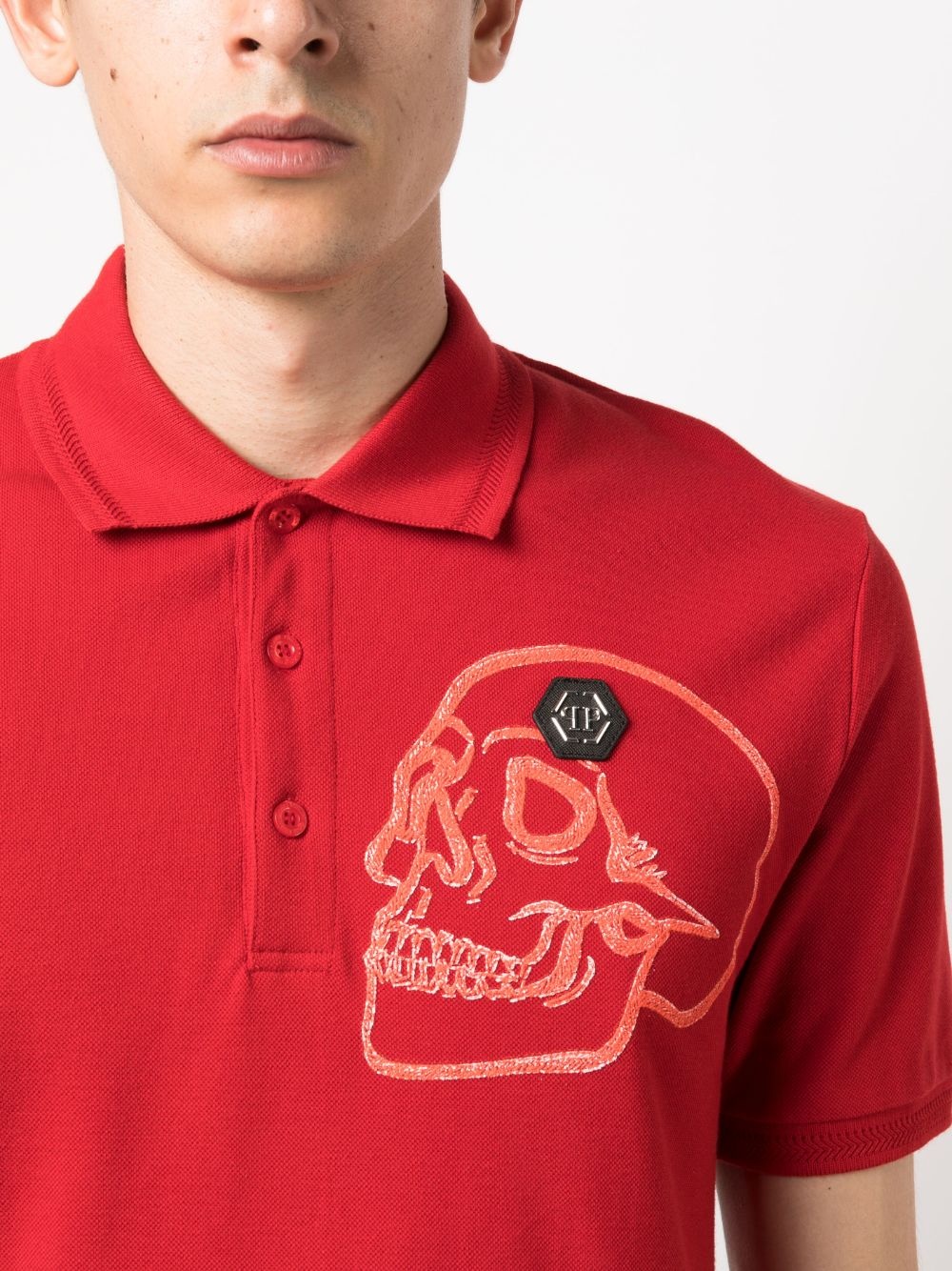 skull-print cotton polo shirt - 5