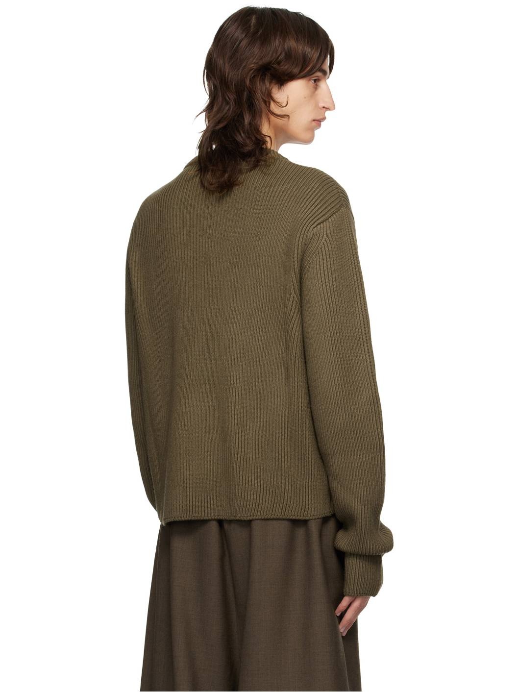 Khaki V-Neck Wool Sweater - 3