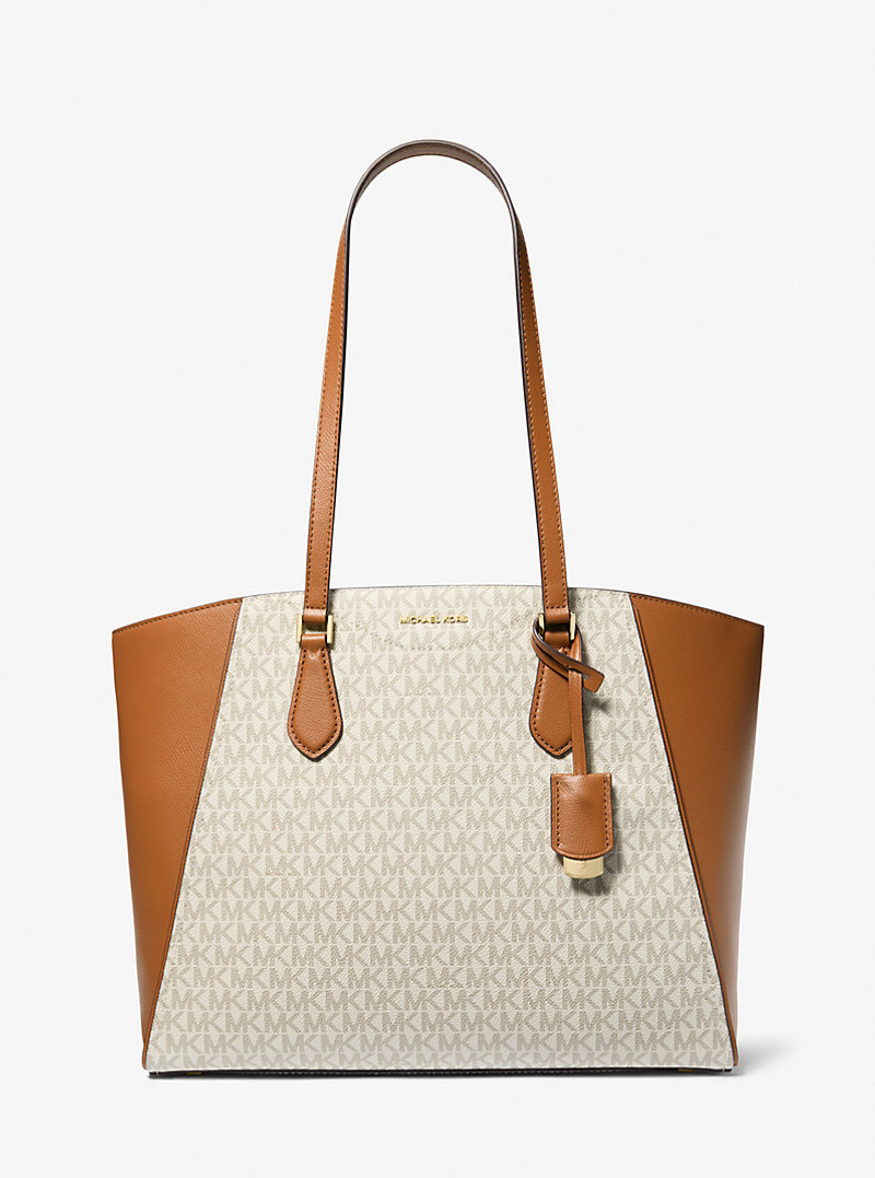 Taryn Large Signature Logo and Leather Tote Bag 1