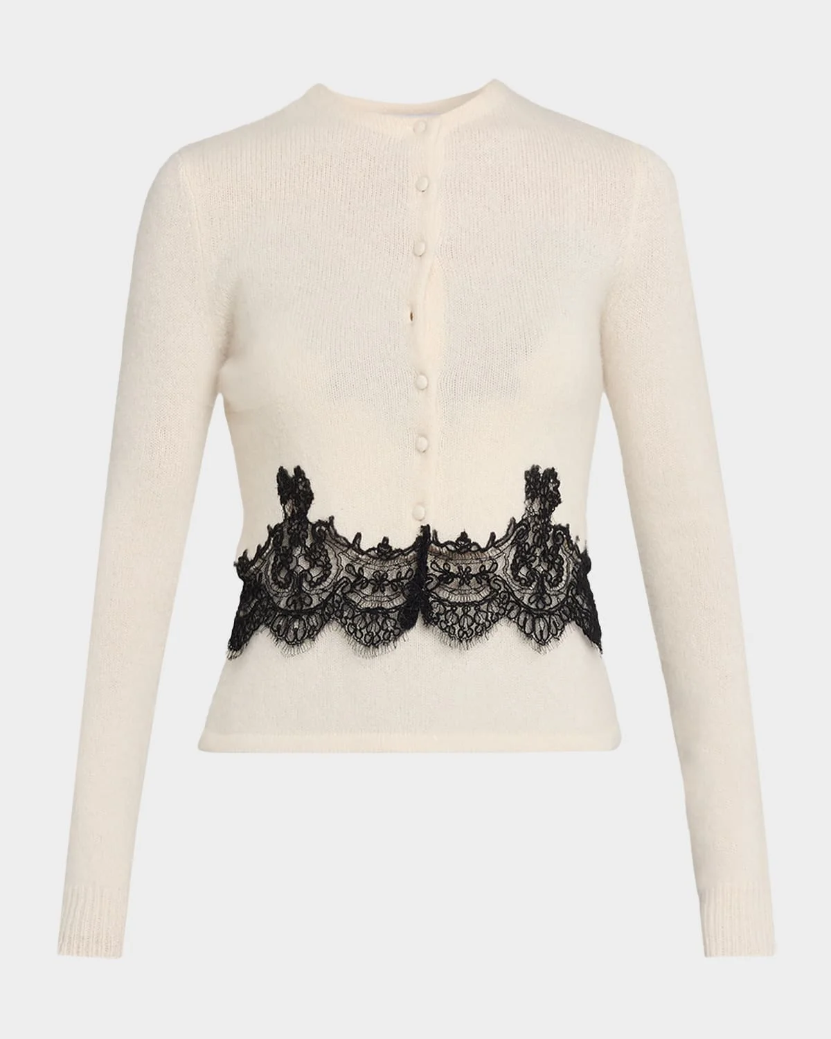 Briar Lace-Trim Cashmere Knit Crewneck Cardigan - 1