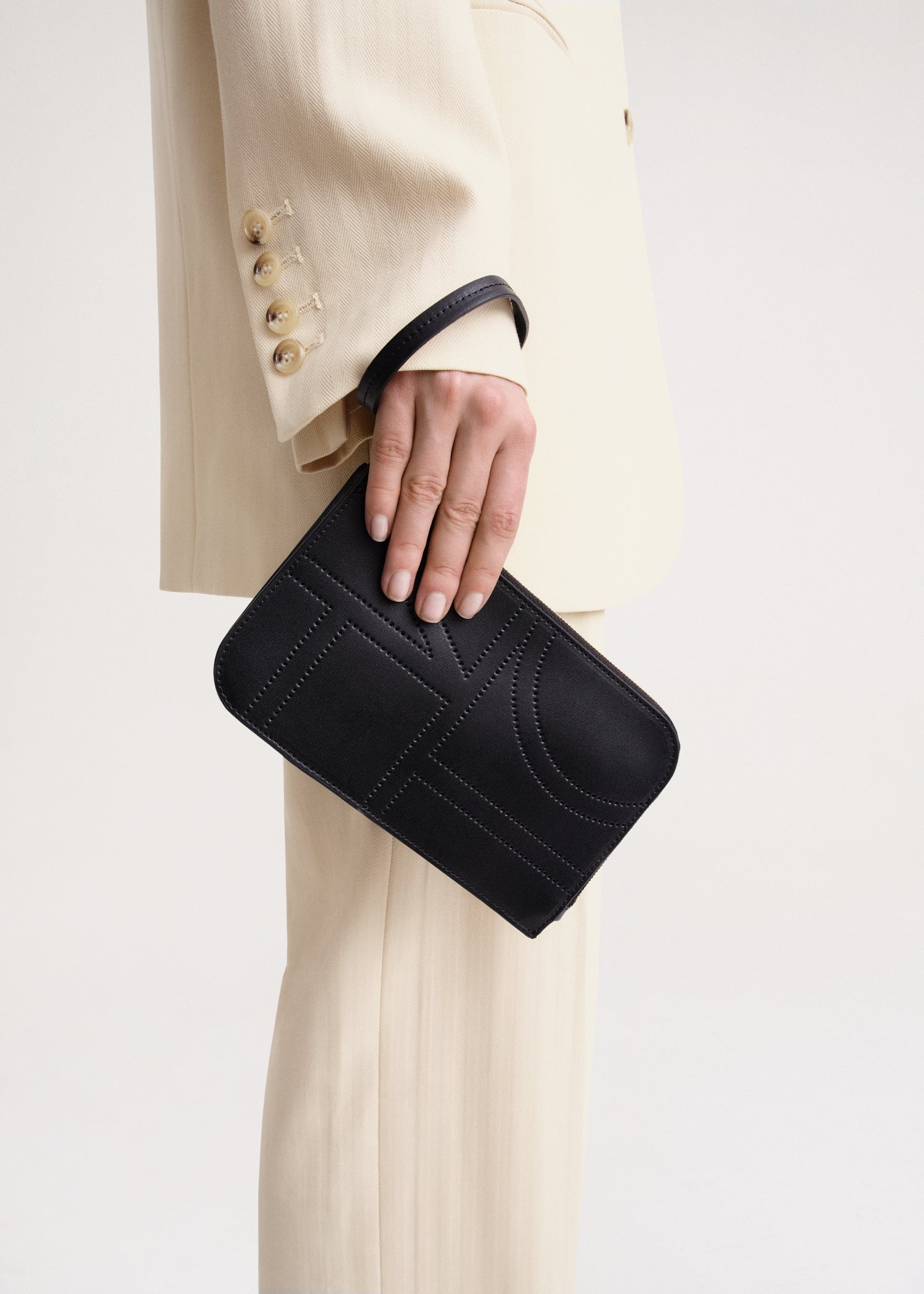 Monogram leather wristlet pouch black - 2