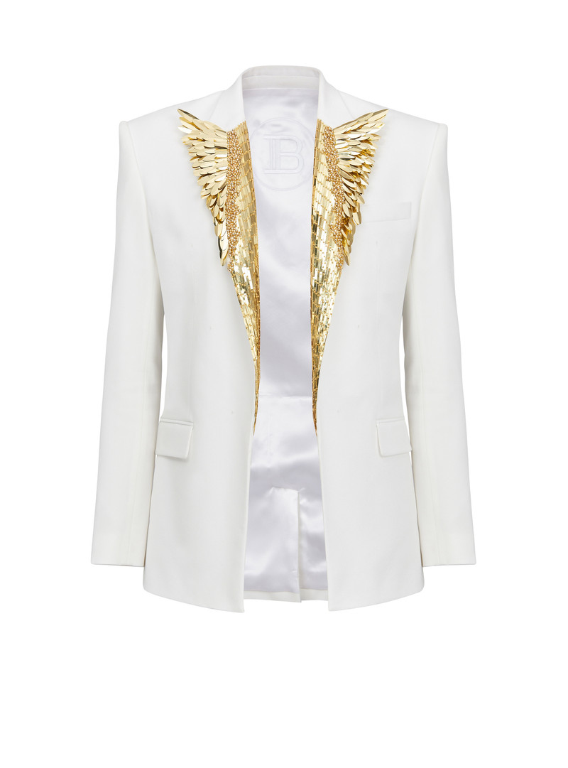 Blazer embroidered with gold feathers 1