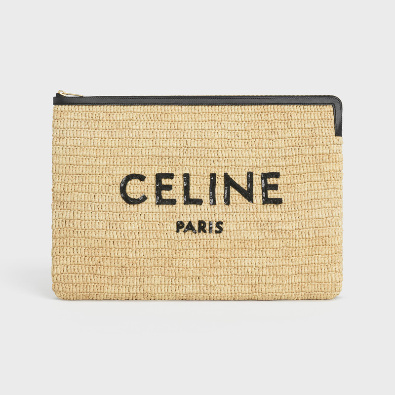 LARGE POUCH IN RAFFIA AND NATURAL CALFSKIN 1