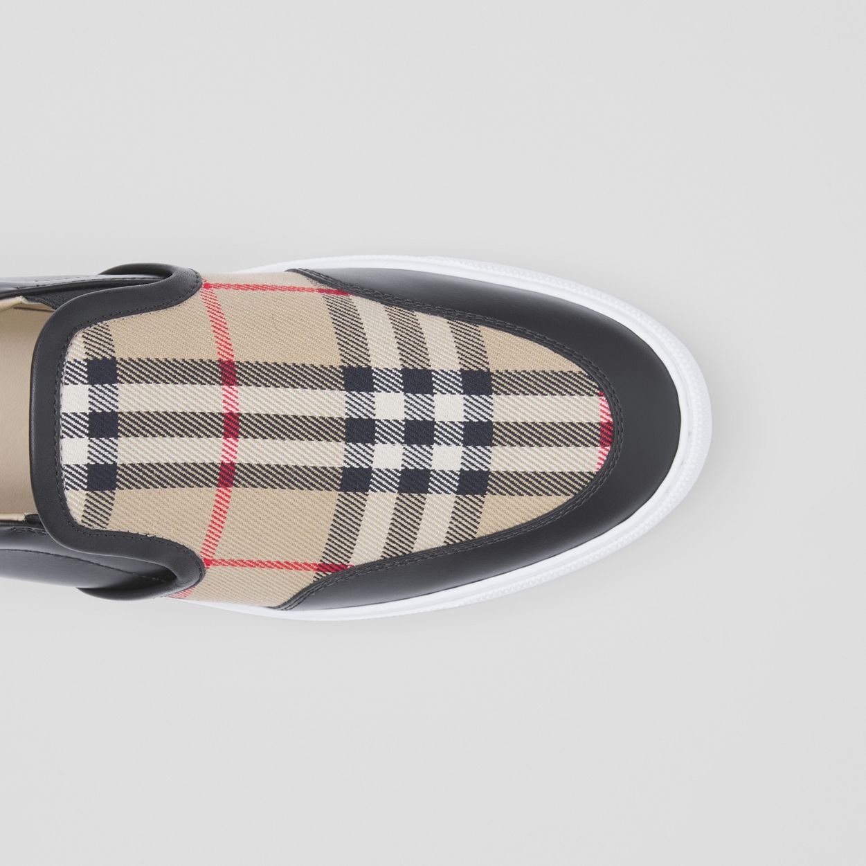Leather and Vintage Check Slip-on Sneakers - 3