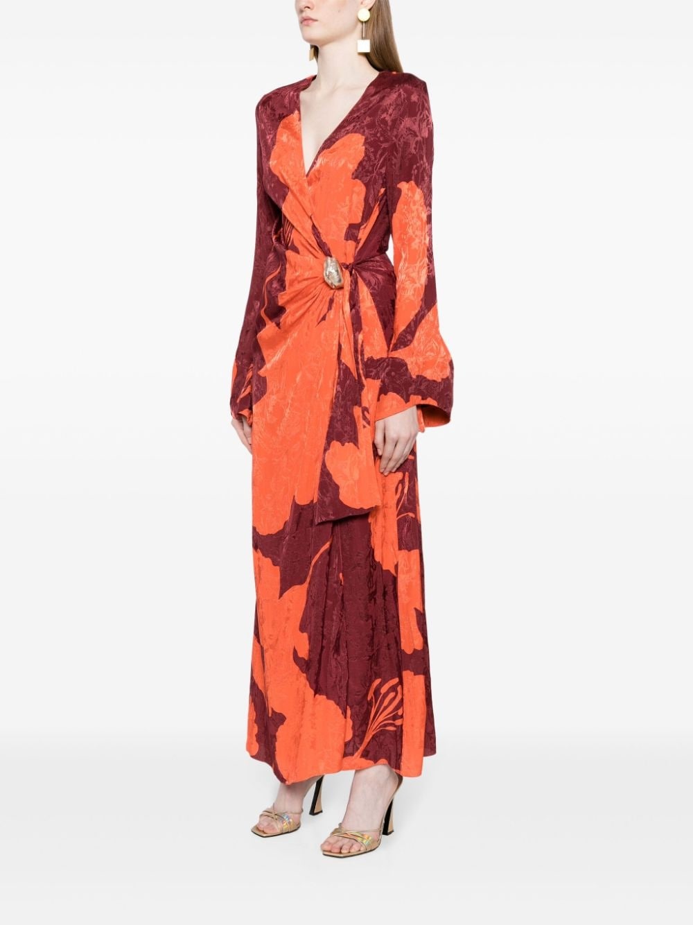 patterned-jacquard wrap maxi dress - 3
