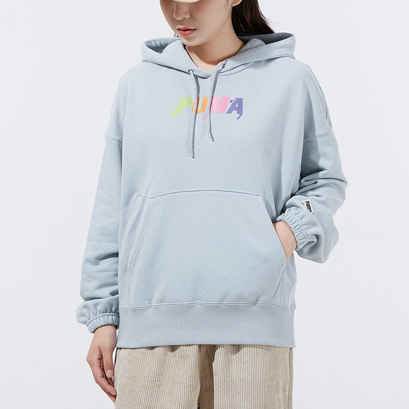 (WMNS) PUMA Downtown Logo Hoodie 'Teal' 533049-71 - 3