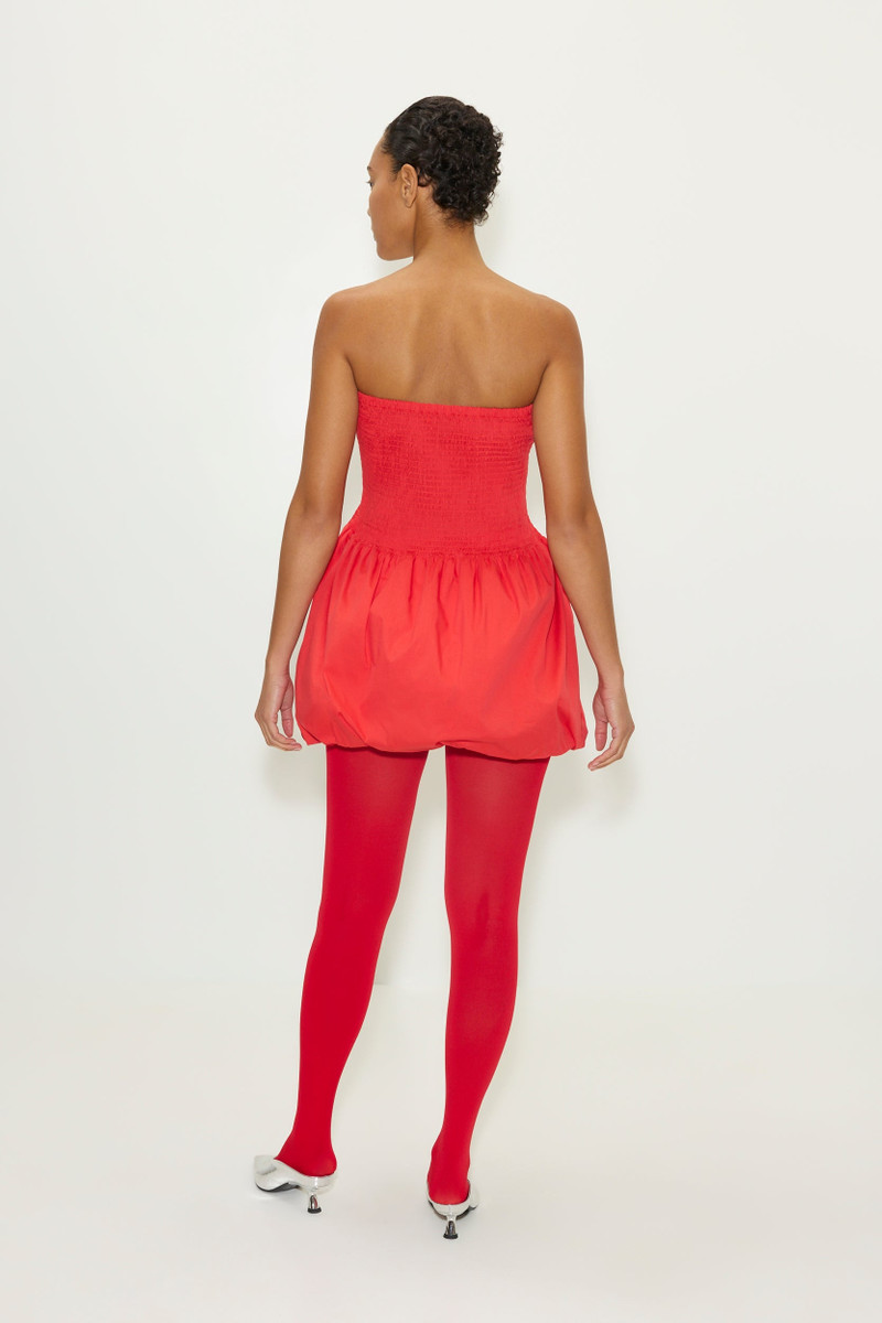 Via Smocked Mini Dress in Lucky Red 4