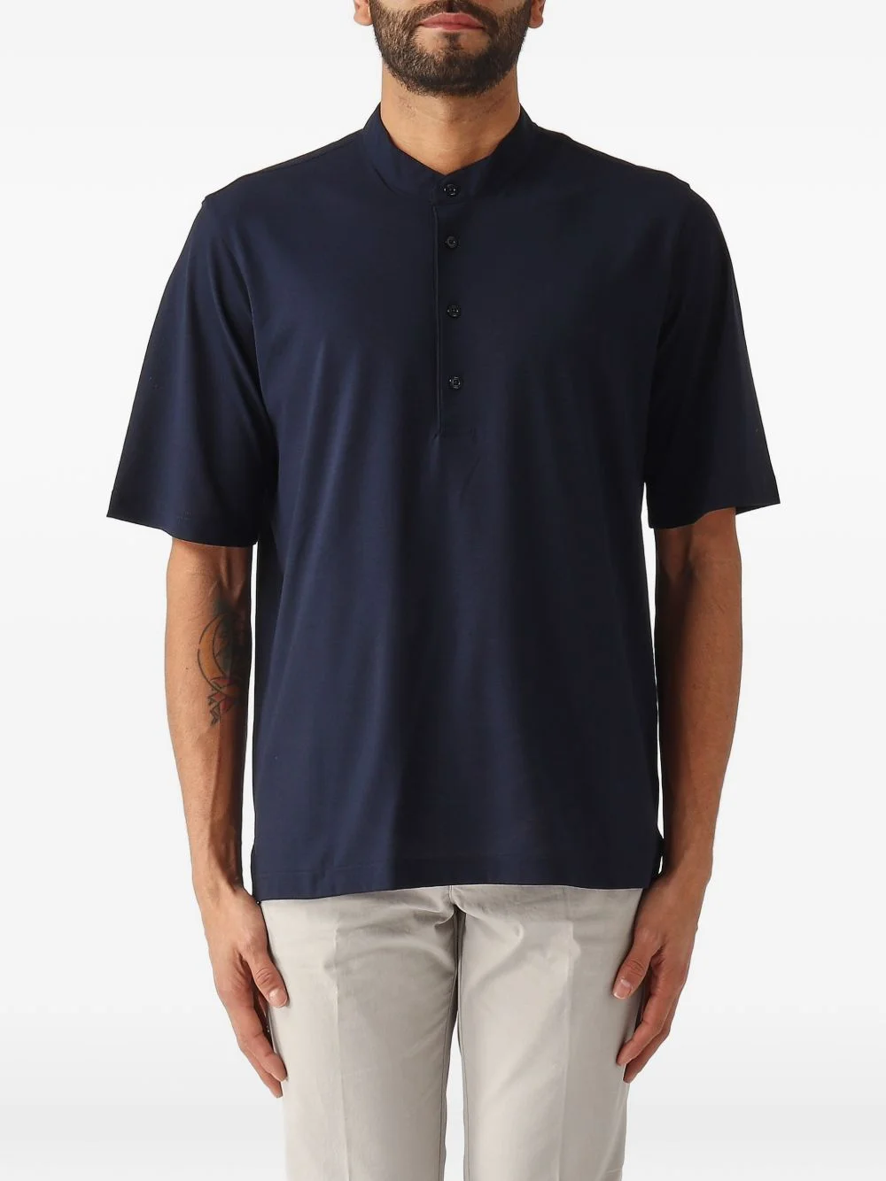 band-collar button-up t-shirt - 1