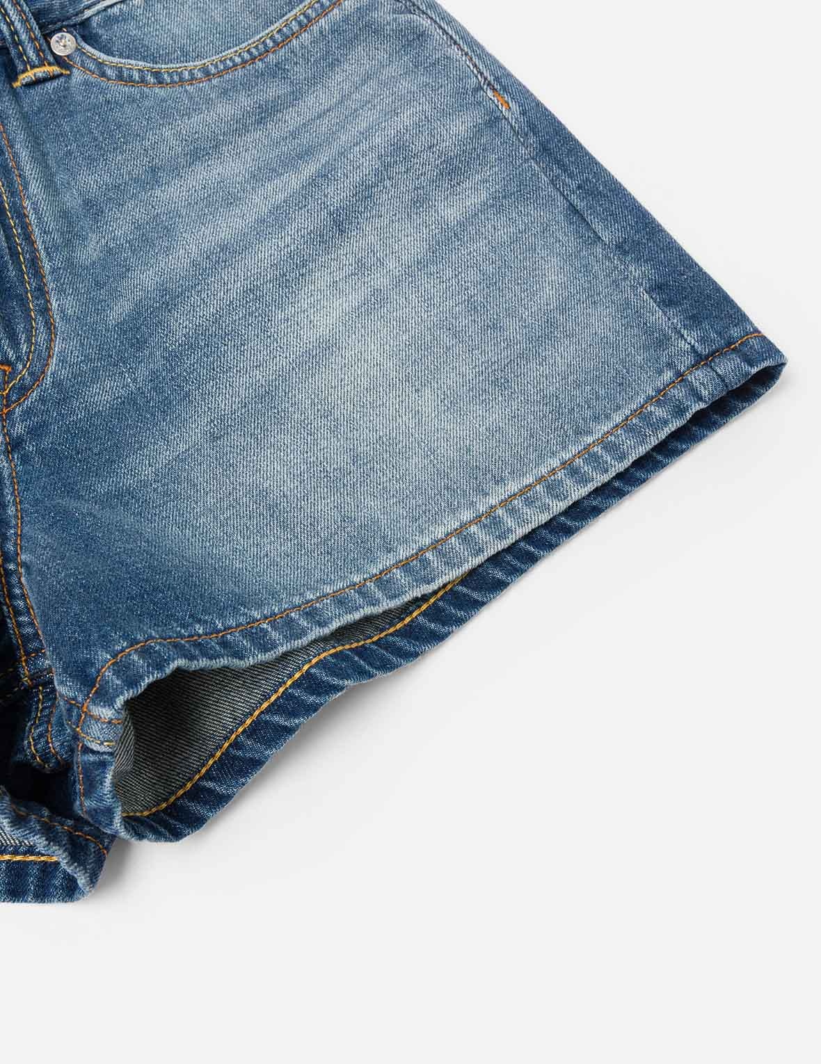Deconstructed Seagull and Logo Applique Relax Fit Denim Shorts - 9
