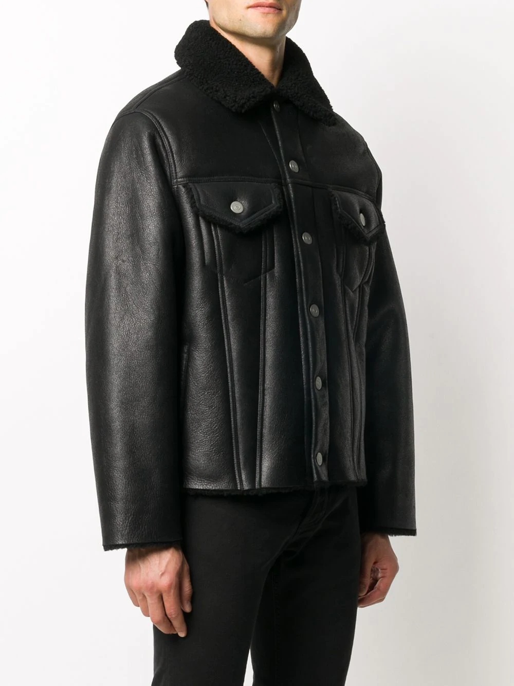 shearling-lined leather jacket - 3