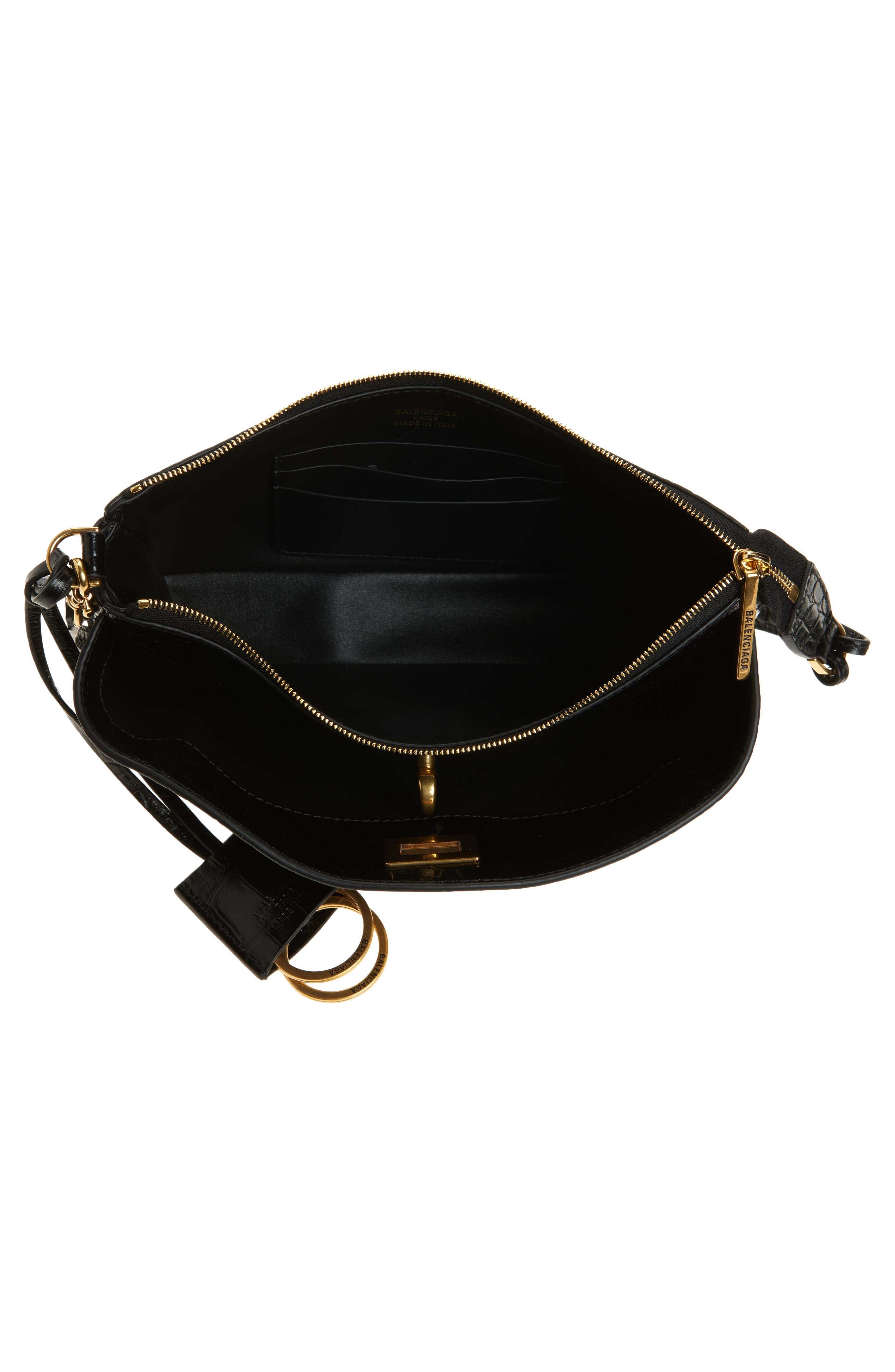 Balenciaga Rodeo Sling Croc Embossed Leather Pouchette in Black at Nordstrom - 4