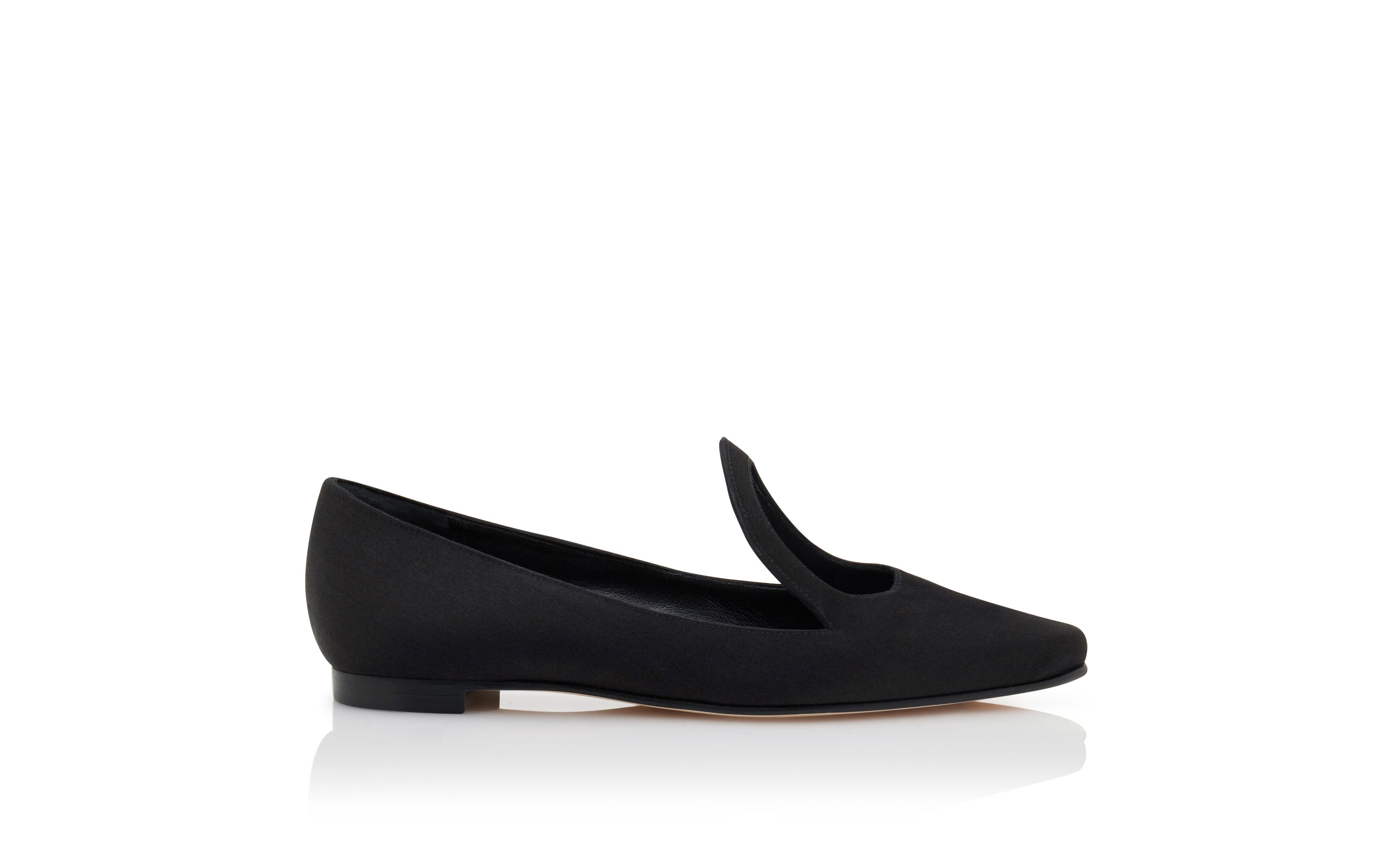 Black Satin Cut-Out Detail Flat Shoes - 1