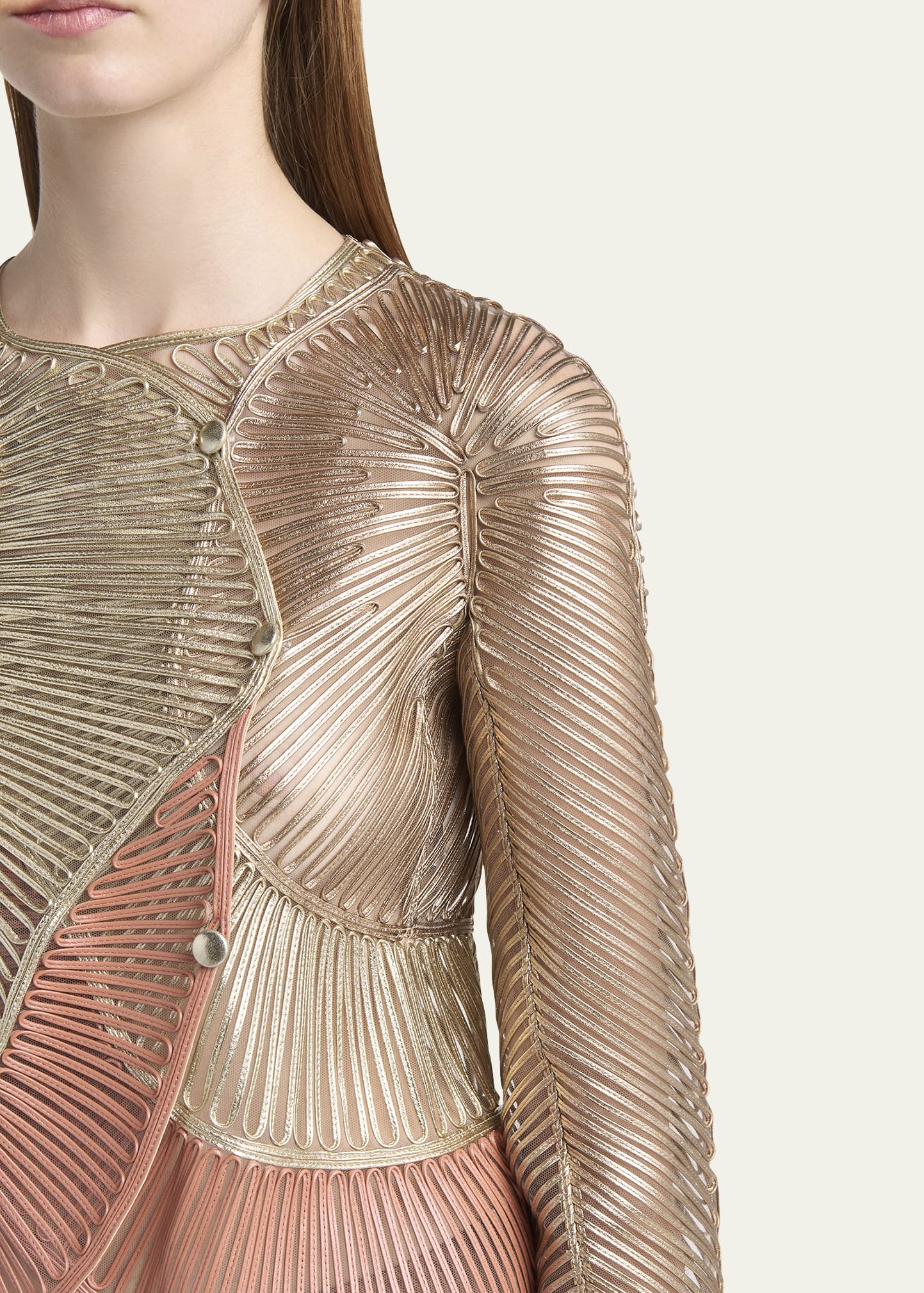 Metallic Soutache Two-Tone Leather Jacket - 5
