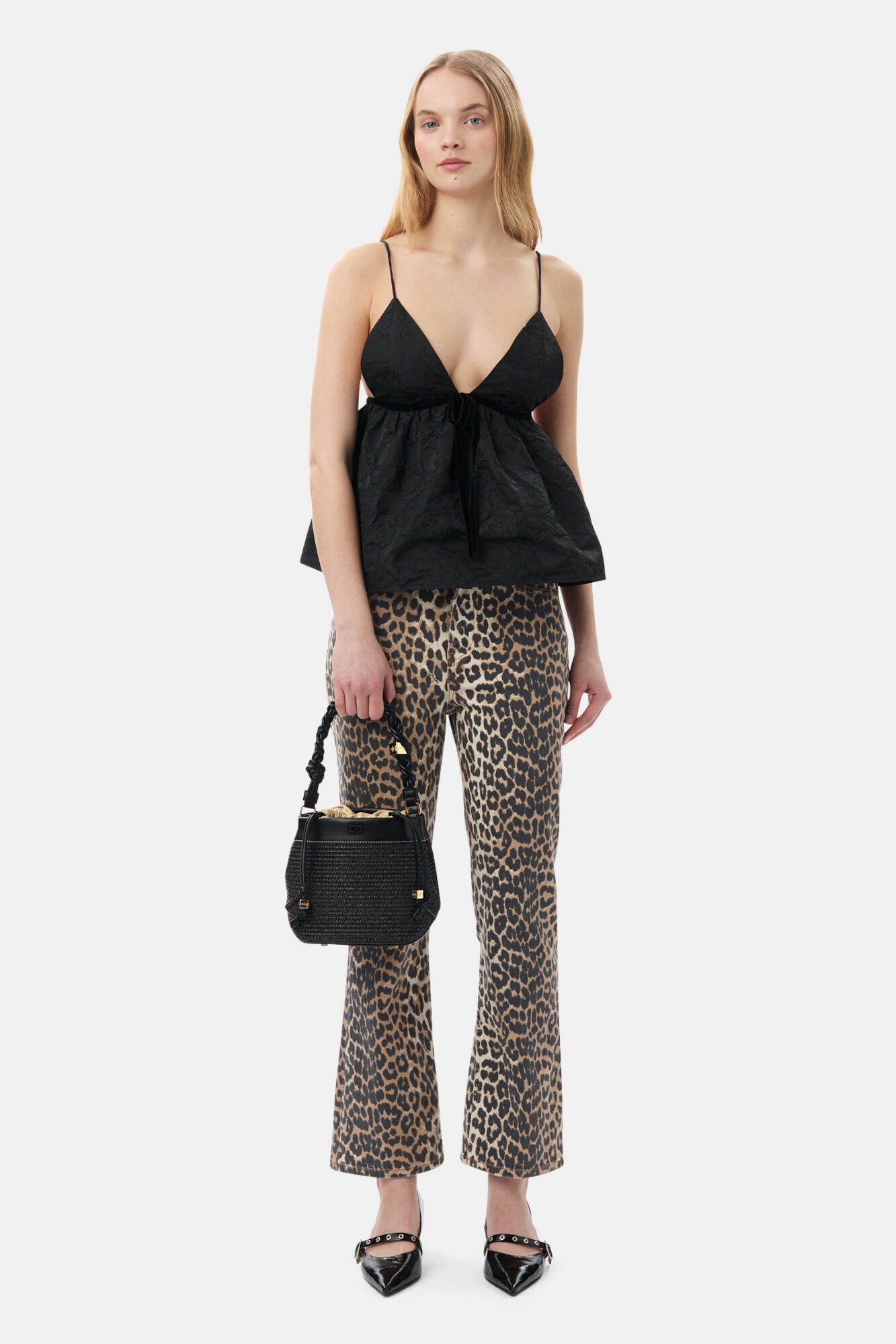 BLACK BOTANICAL JACQUARD STRAP TOP - 3