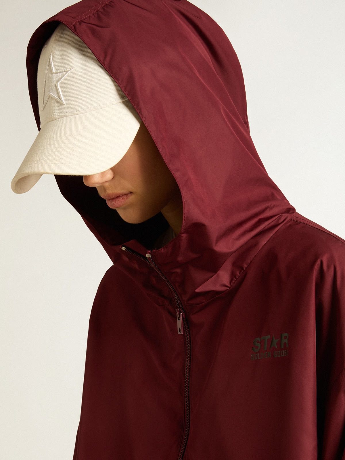 Burgundy windbreaker with hood - 2