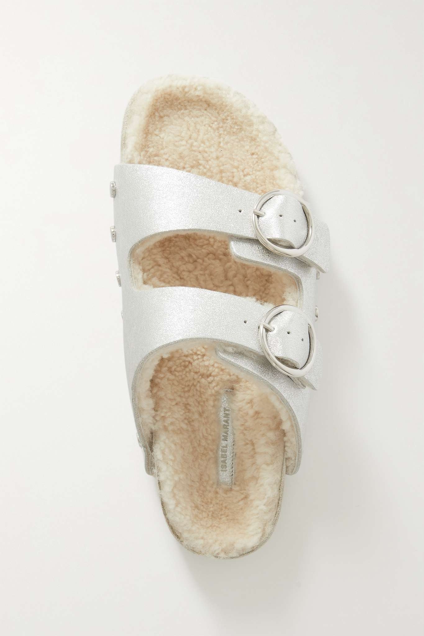 Lennyo shearling-lined studded metallic leather sandals - 5