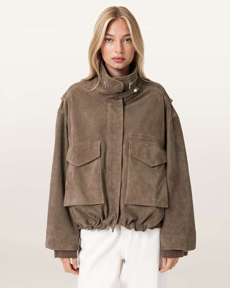 ALLSAINTS CLAY FUNNEL NECK SUEDE CROPPED JACKET outlook